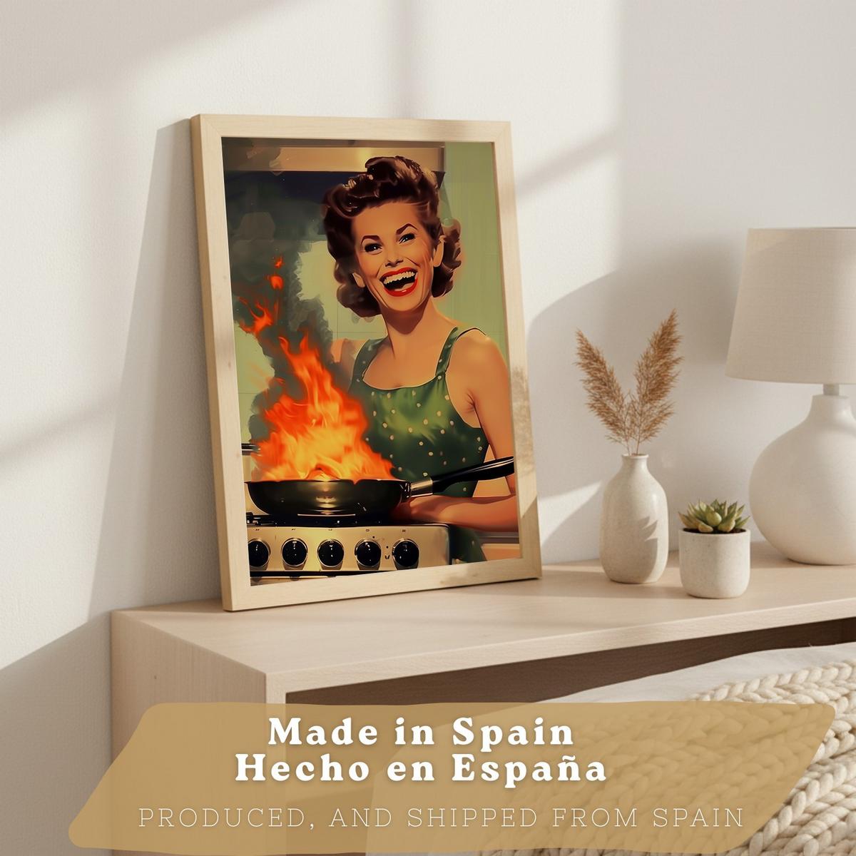POSTER 3er Bilder-Set Wandbilder Retro Pin-up modern Wohnzimmer Deko, Schlafzimmer, Küche, Badezimmer Leichter Holzrahmen A4 - Beige, Papier (29.7/1/21cm) - Nacnic