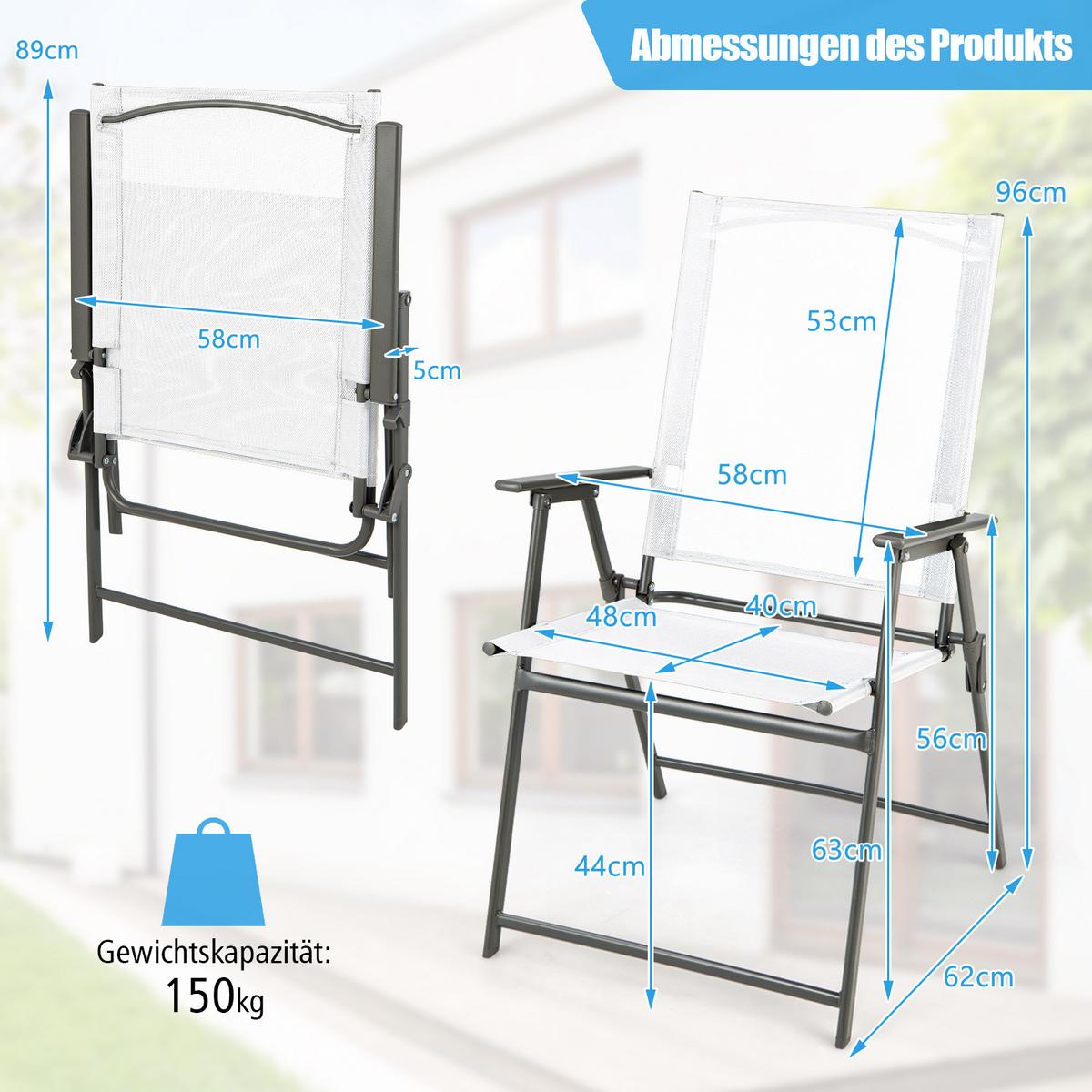 TERRASSENSTUHL Weiß (4-teilig) - Weiß, Metall (62/69/58cm) - COSTWAY