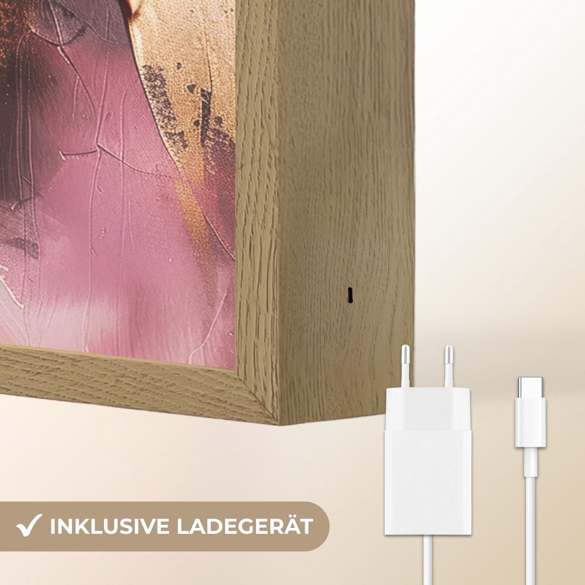 WANDLEUCHTE MIT AKKU Lila - Abstrakt - Farbe - Gold 30x40 cm - Mauve, Holzwerkstoff (30/40/8cm) - OnlyWow