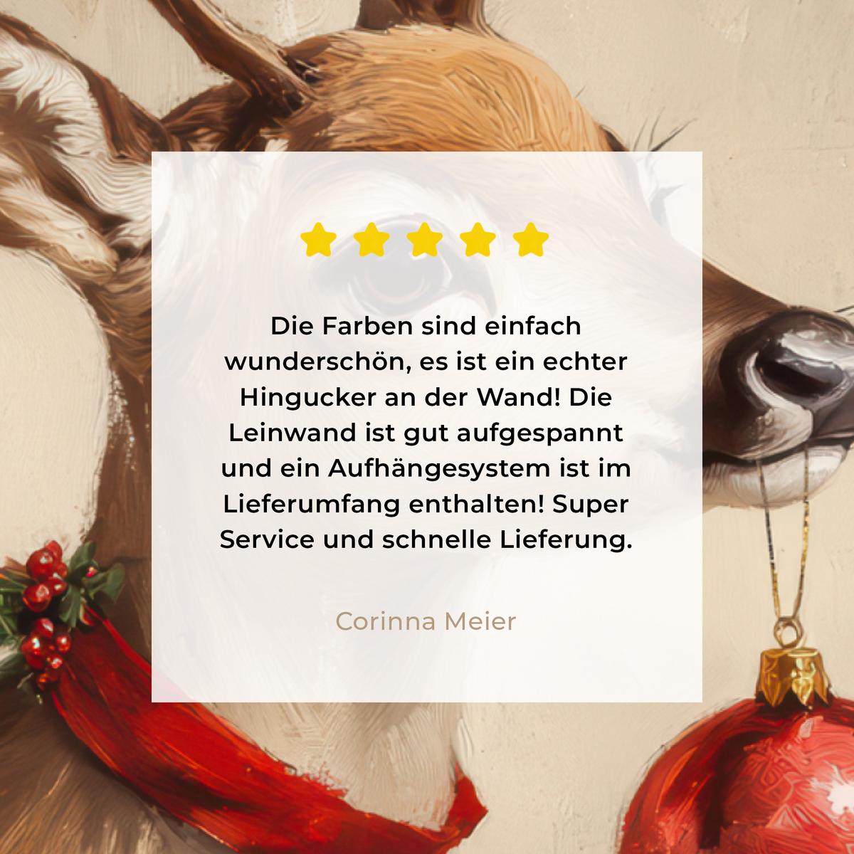 LEINWANDBILD Weihnachten - Hirsch - Geweih - Weihnachtskugel - Rentier Wandbild 40x30 cm - Hellbraun, Textil (40/30cm) - MuchoWow