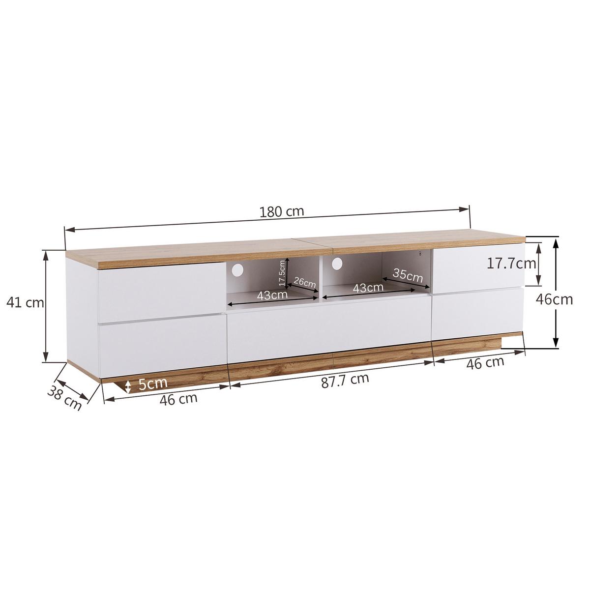 TV-SCHRANK 180 cm in Weiß & Holz-Optik Modernes Color-Block-Design - Honigeiche, Holzwerkstoff (180/46/38cm) - Urban Meuble