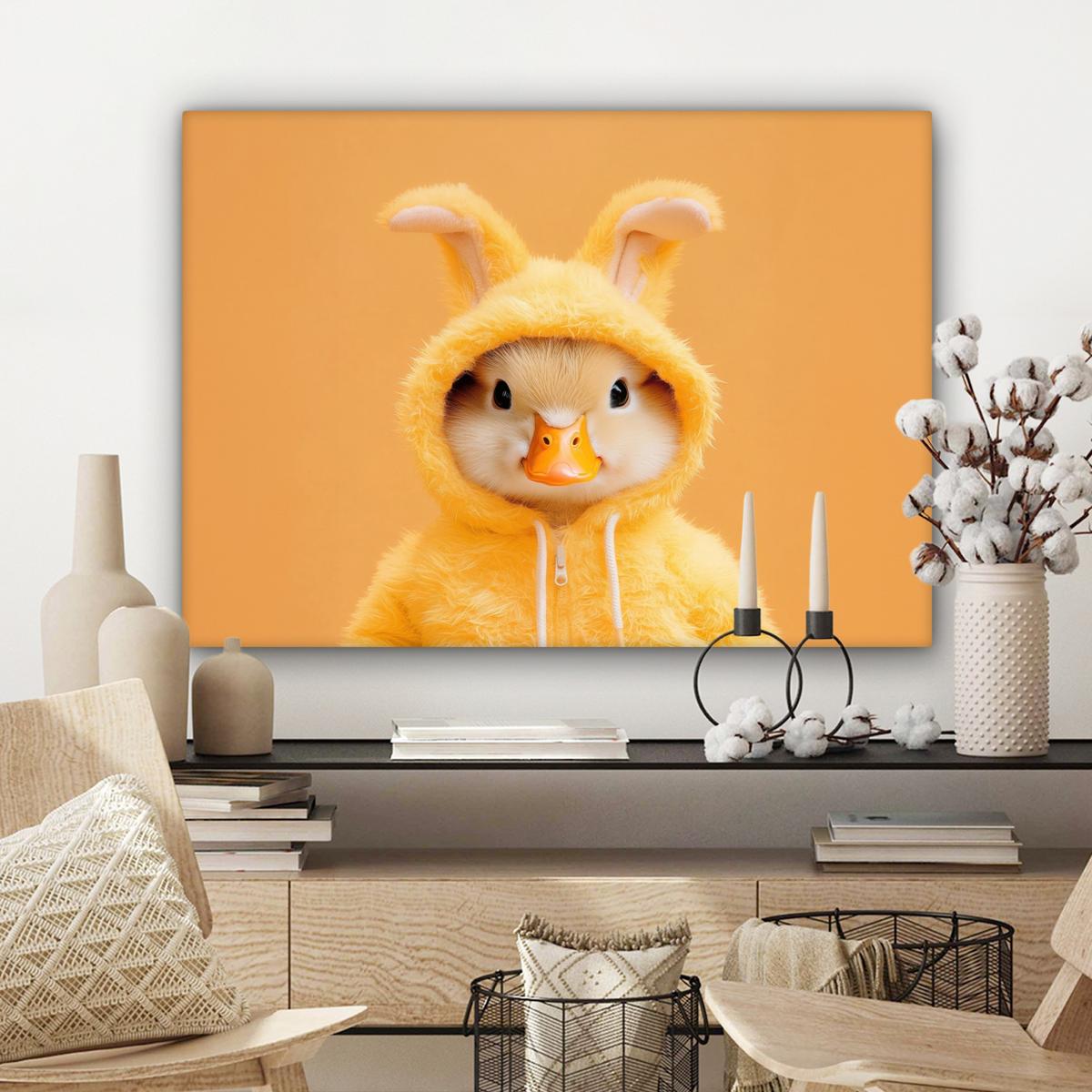 LEINWANDBILD Osterhase - Kostüm - Ente Wandbilder 80x60 cm - Gelb, Textil (80/60cm) - MuchoWow