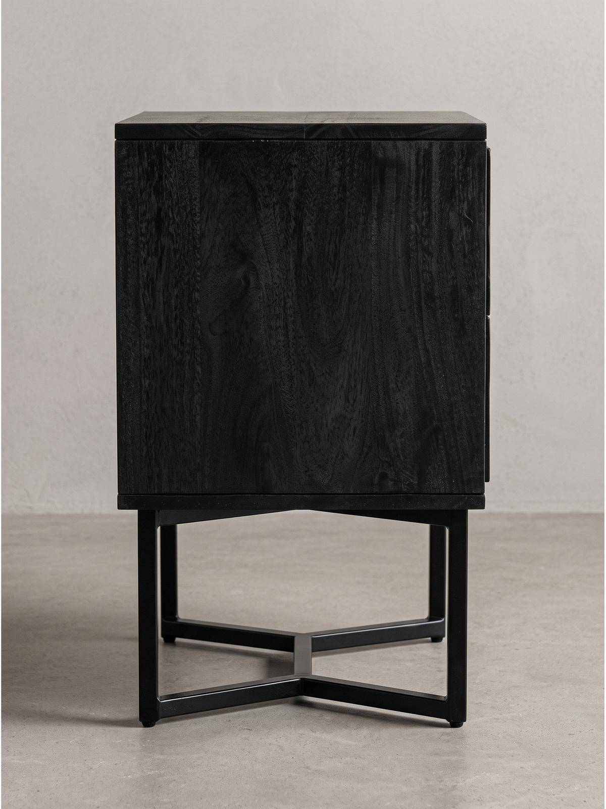 NACHTKONSOLE ORBIGO, Akazie Massivholz, Schwarz, 45 x 40 x 57 cm - Schwarz, Holz/Metall (45/57/40cm) - KADIMA DESIGN