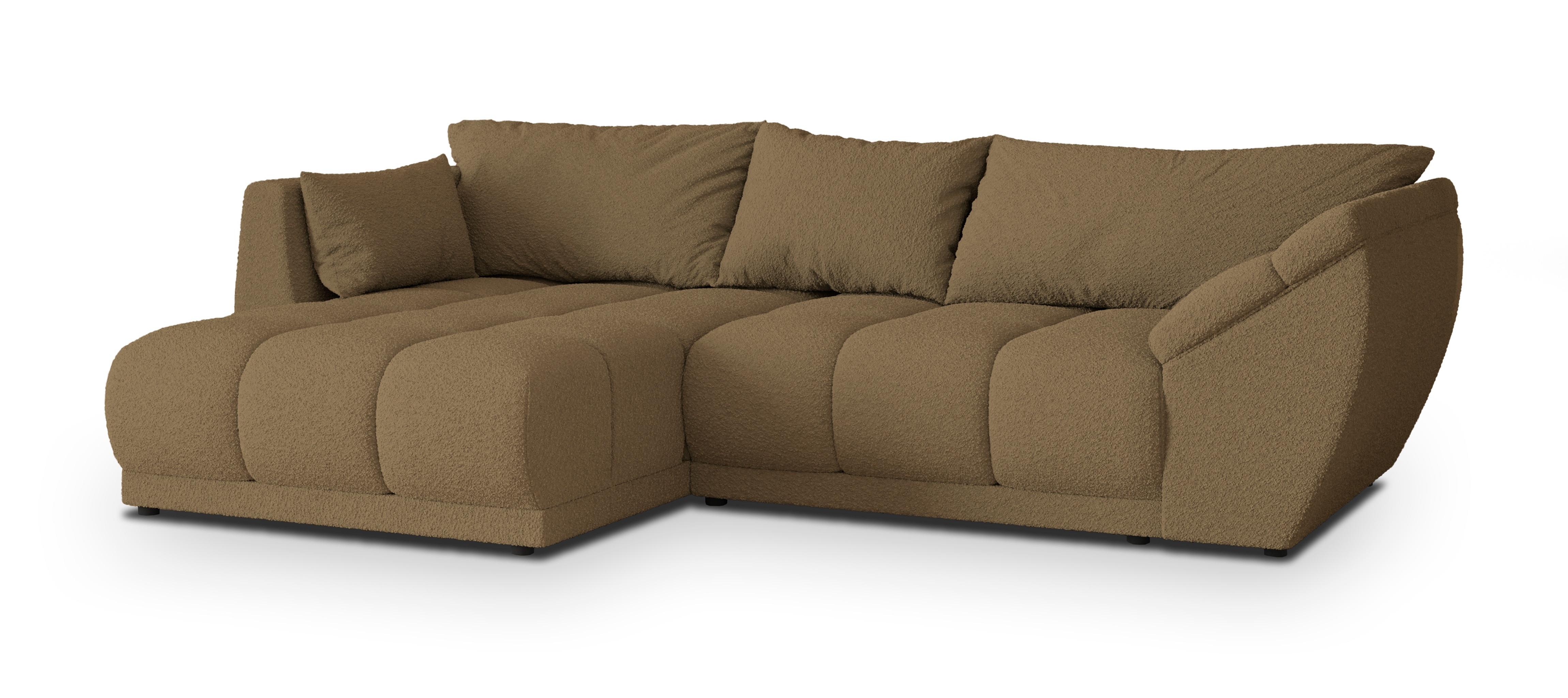 ECKSOFA ORENTI L-S Orange Boucle-Stoff mit Schlaffunktion - Orange, Holz (287/182cm) - MASSENO