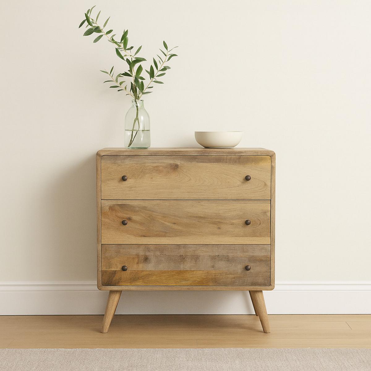 KOMMODE 3-Schubladen, Beige - Messingfarben/Braun, Holz/Metall (70/80/35cm) - Artisan Furniture