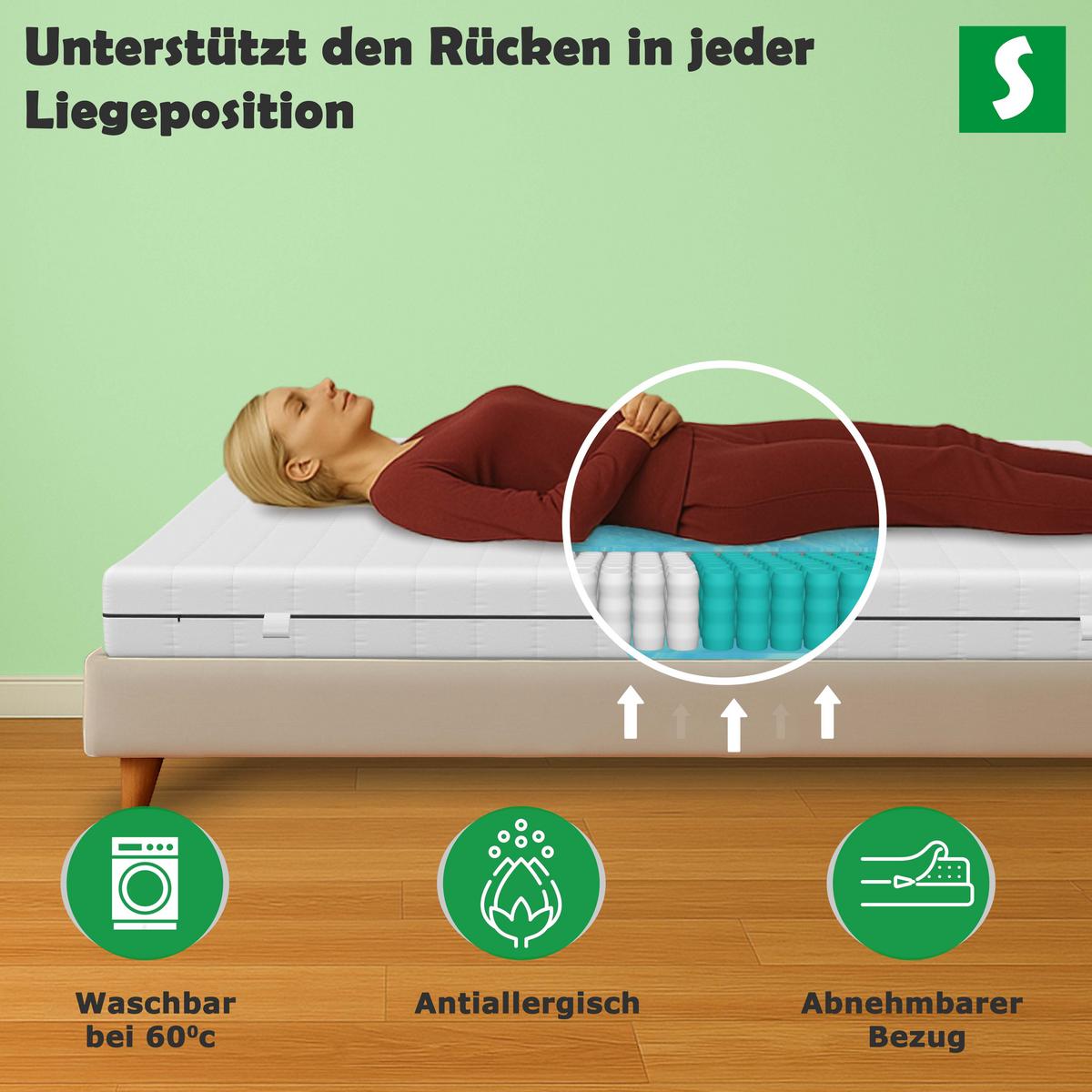 FEDERKERNMATRATZE Orthopädische H3 Komfort 120x200 cm - Weiß, Textil (120/200cm) - Schlaftroll