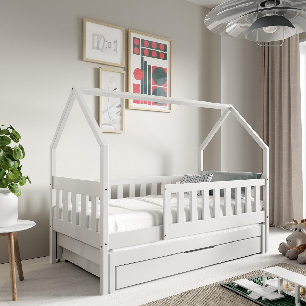 KINDERBETT BAMBINA mit Bettkasten 80x160 cm Weiß - Weiß, Holz (80/160cm) - MASSENO
