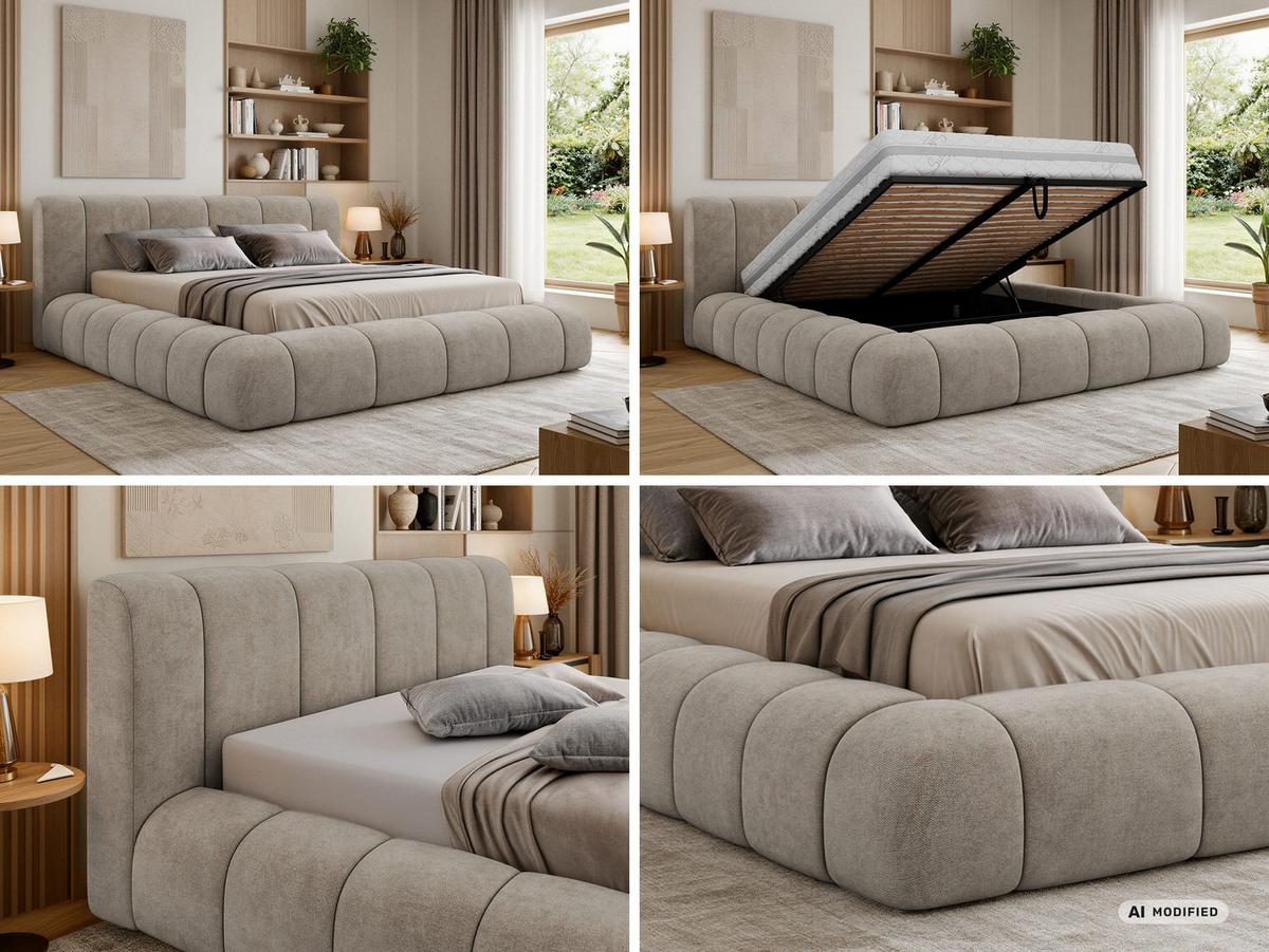 POLSTERBETT NUBEA CLASSIC 140/200 - Beige Struktur - ohne Matratze - Beige/Schwarz, Kunststoff/Textil (140/200cm) - MKS