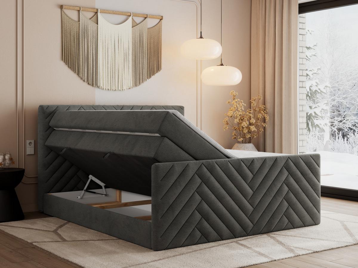 BOXSPRINGBETT PARIS KING DUO - 160/200 - Dunkelgrau Velvet - H3 - Dunkelgrau, Holz/Textil (160/200cm) - MKS