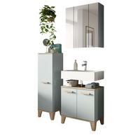 BADMÖBEL-SET 3-teilig grün, Eiche, Badkombination skandinavisch 109 x 190 cm - Eichefarben/Grün, Glas/Holzwerkstoff (109/190/34cm) - Inn.Furn