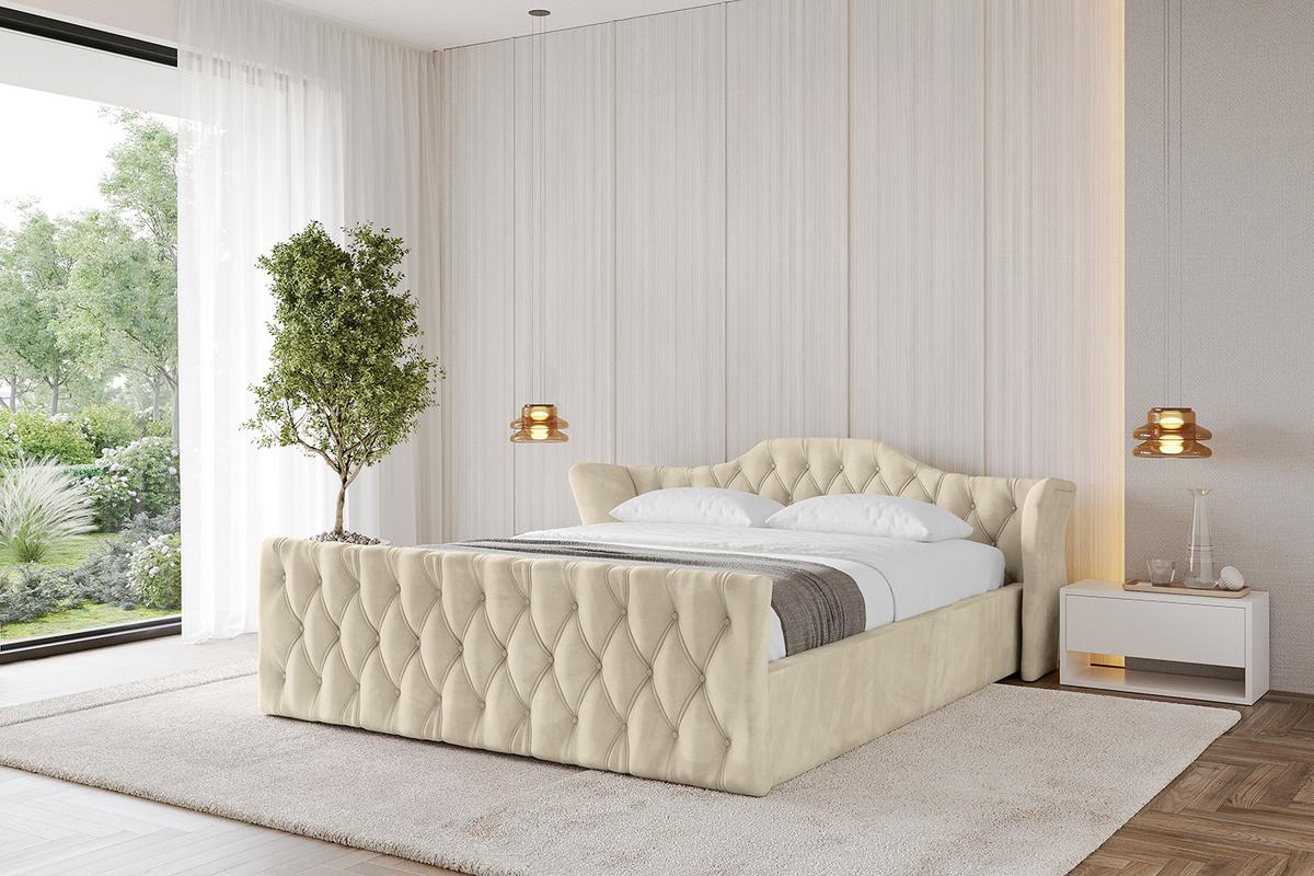 POLSTERBETT mit Bettkasten, Fußteil und Lattenrost, Boxbett ohne Matratze - ZORAN-Z-V1 120x200 Beige - Ecru, Holzwerkstoff/Textil (120/200cm) - ALTDECOR