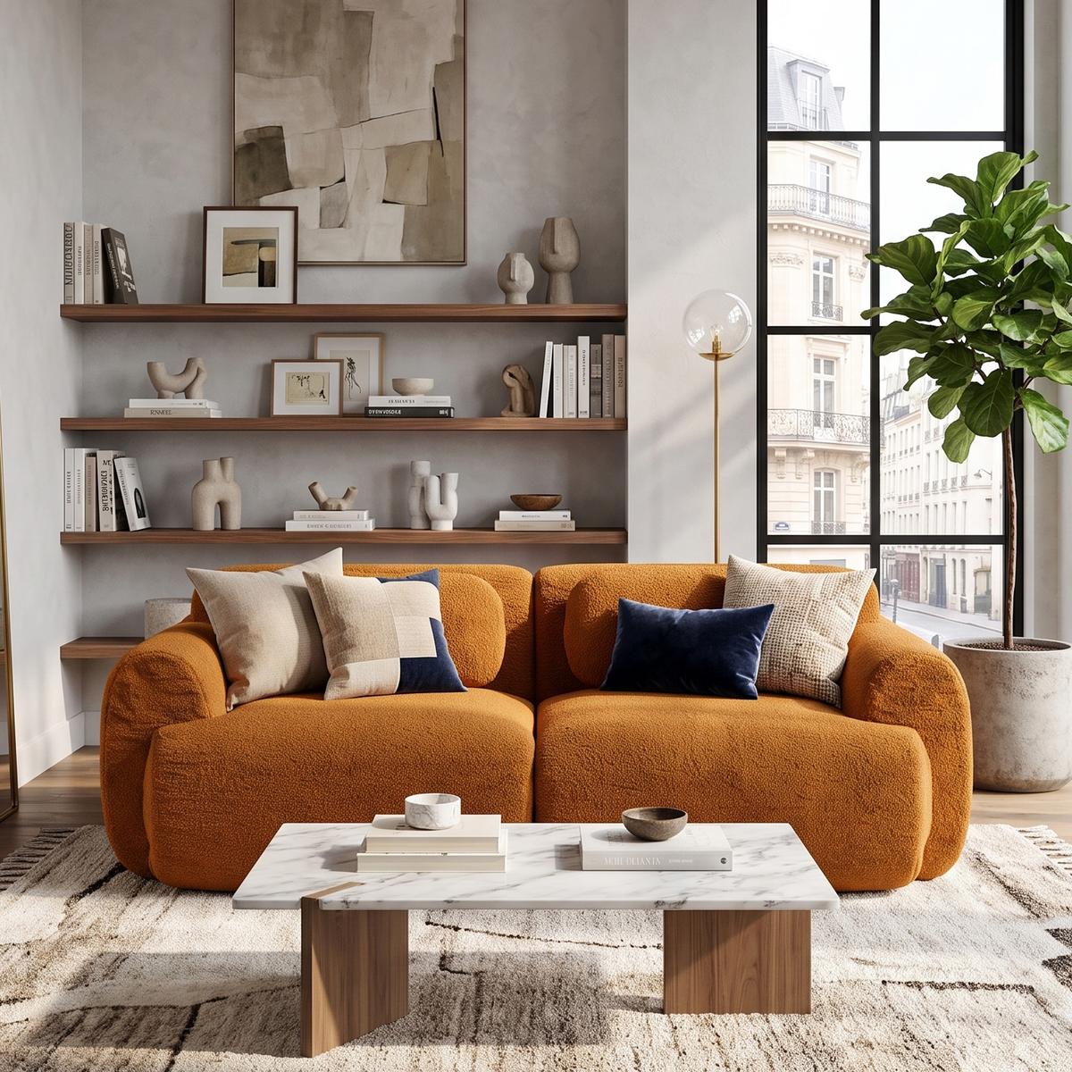 2-SITZER SOFA Modulares Chenille Kompressionssofa - Cognac, Textil (189/71/91cm) - Urban Meuble