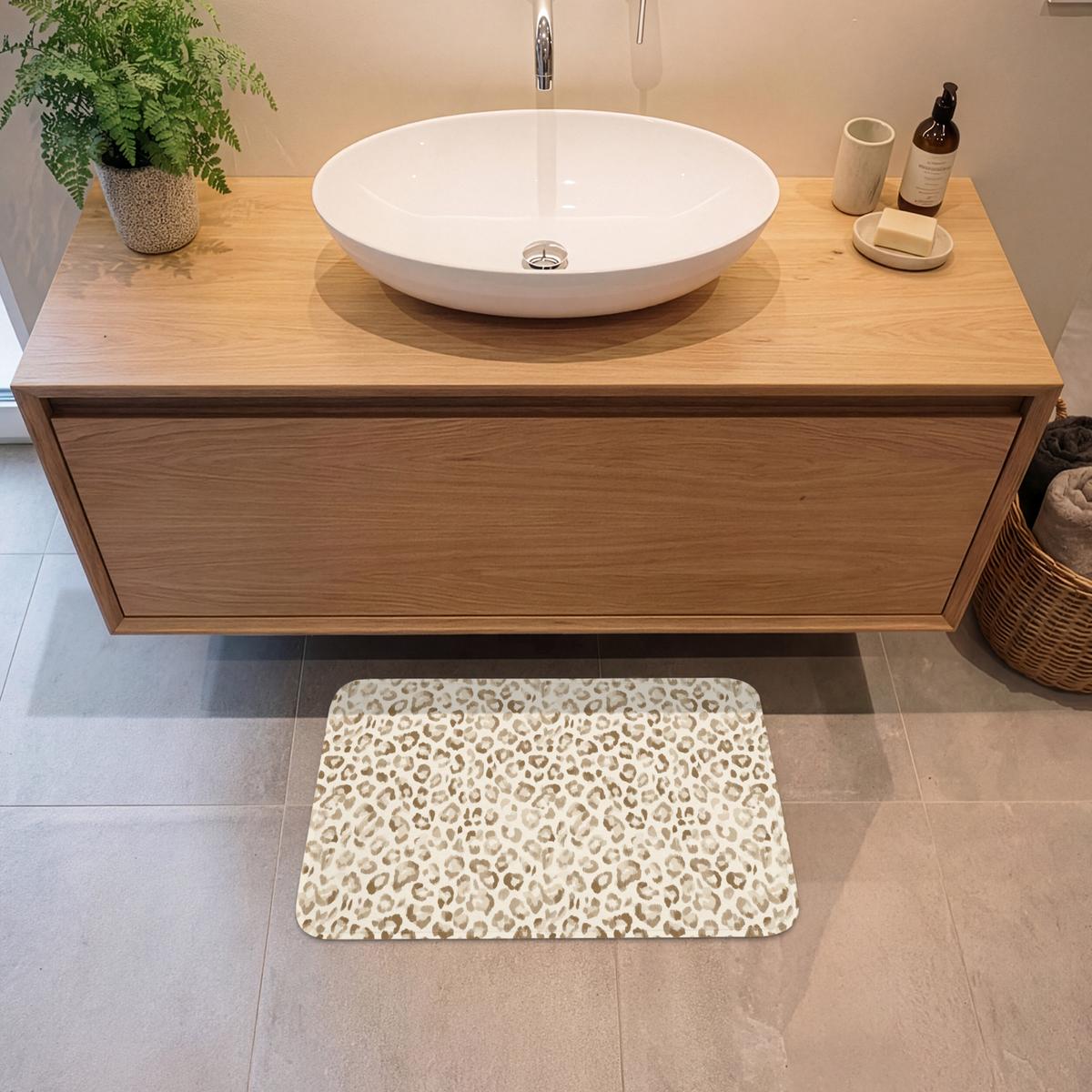 BADEMATTE Leopard - Klassisch - Beige 60x40 cm - Hellbraun, Textil (60/40cm) - OnlyWow