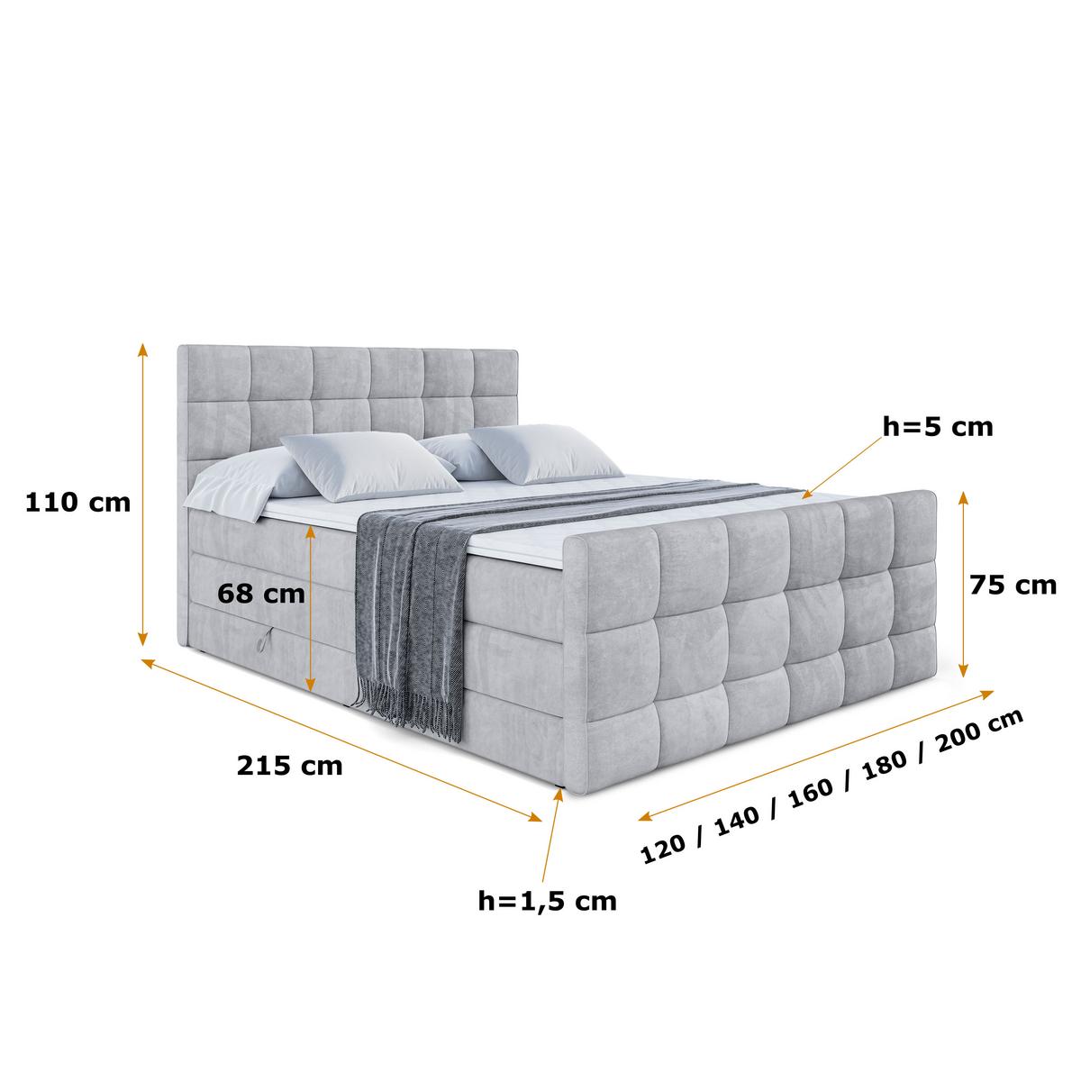 BOXSPRINGBETT APO-Z KING - 140 x 200 - H3/H4 - Hellgrau - Grau, Holzwerkstoff (140/200cm) - ALTDECOR