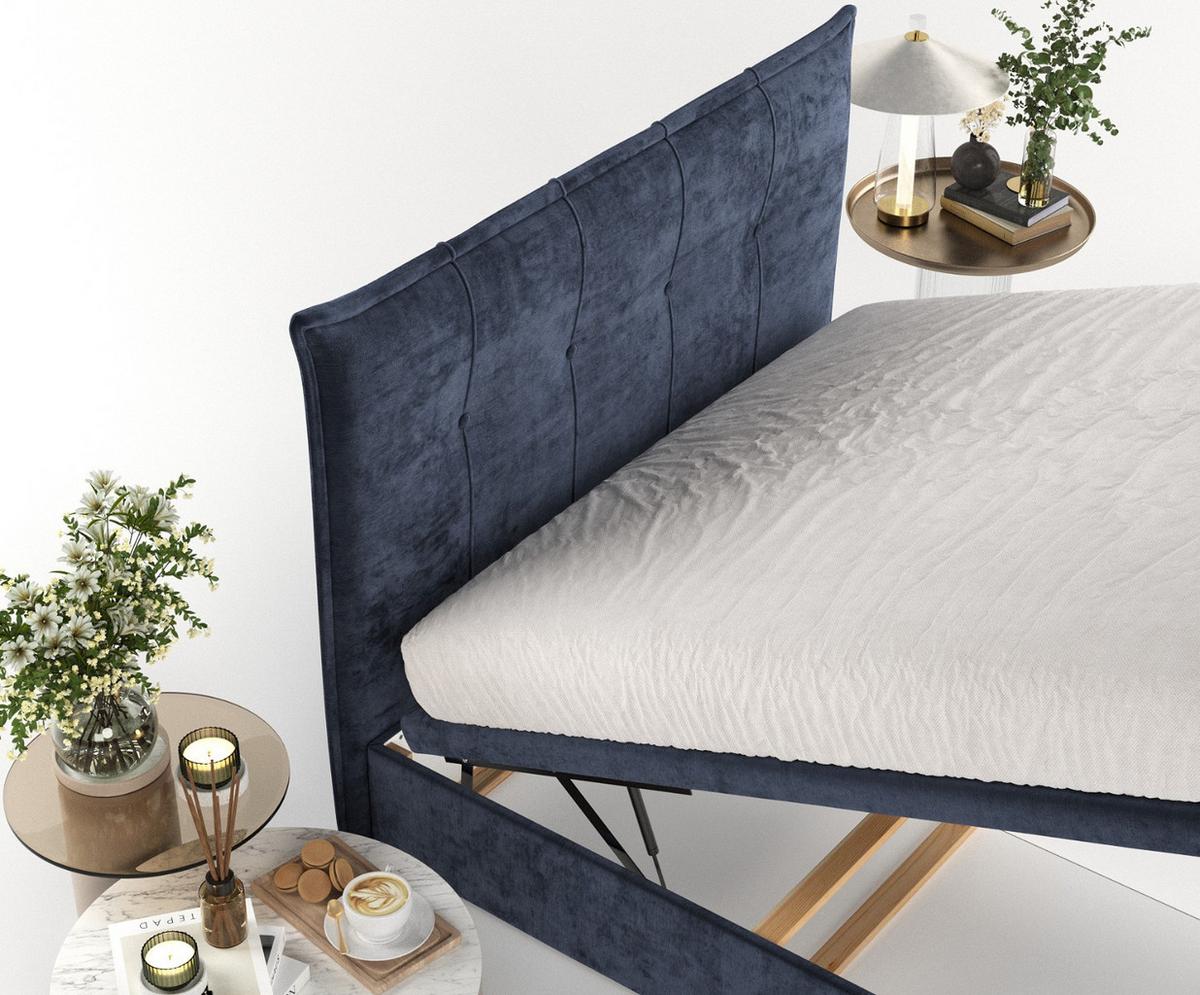 POLSTERBETT Liano mit Stauraum 120/200 cm Marineblau im Lotta Stoff - Schwarz/Dunkelblau, Holz/Holzwerkstoff (120/200cm) - AltaBeds