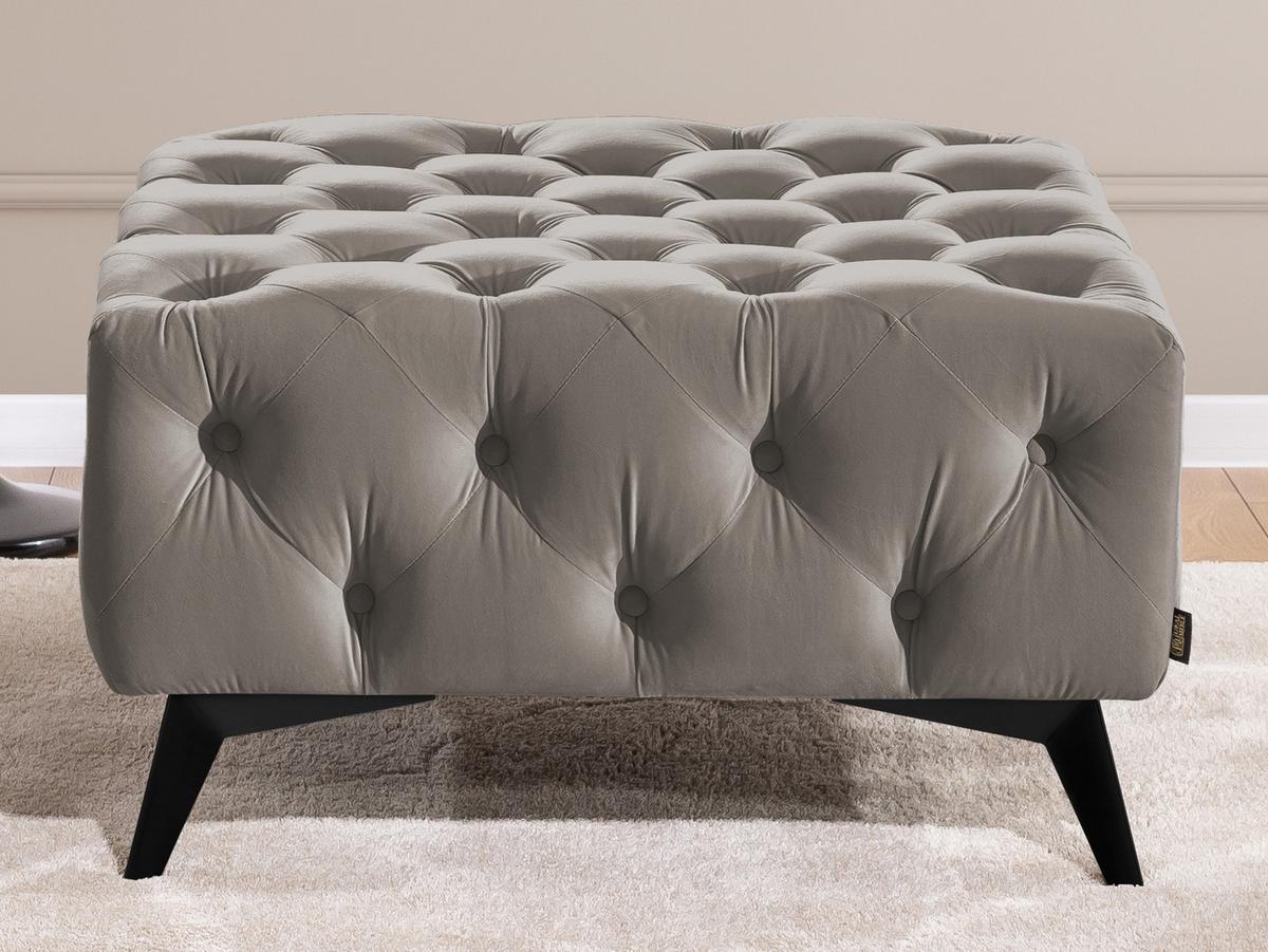 HOCKER Chesterfield Whitby Grau Samt mit schwarzen Füßen - Schwarz/Grau, Holz/Textil (80/45/80cm) - S-Style Möbel