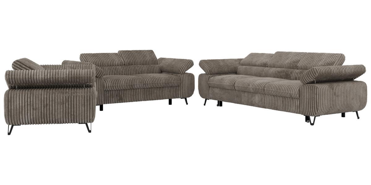 SITZGARNITUR PETER 1+2+3 mit Schlaffunktion - Hellbraun Cord - Hellbraun/Schwarz, Textil/Metall (262/76/99cm) - MKS