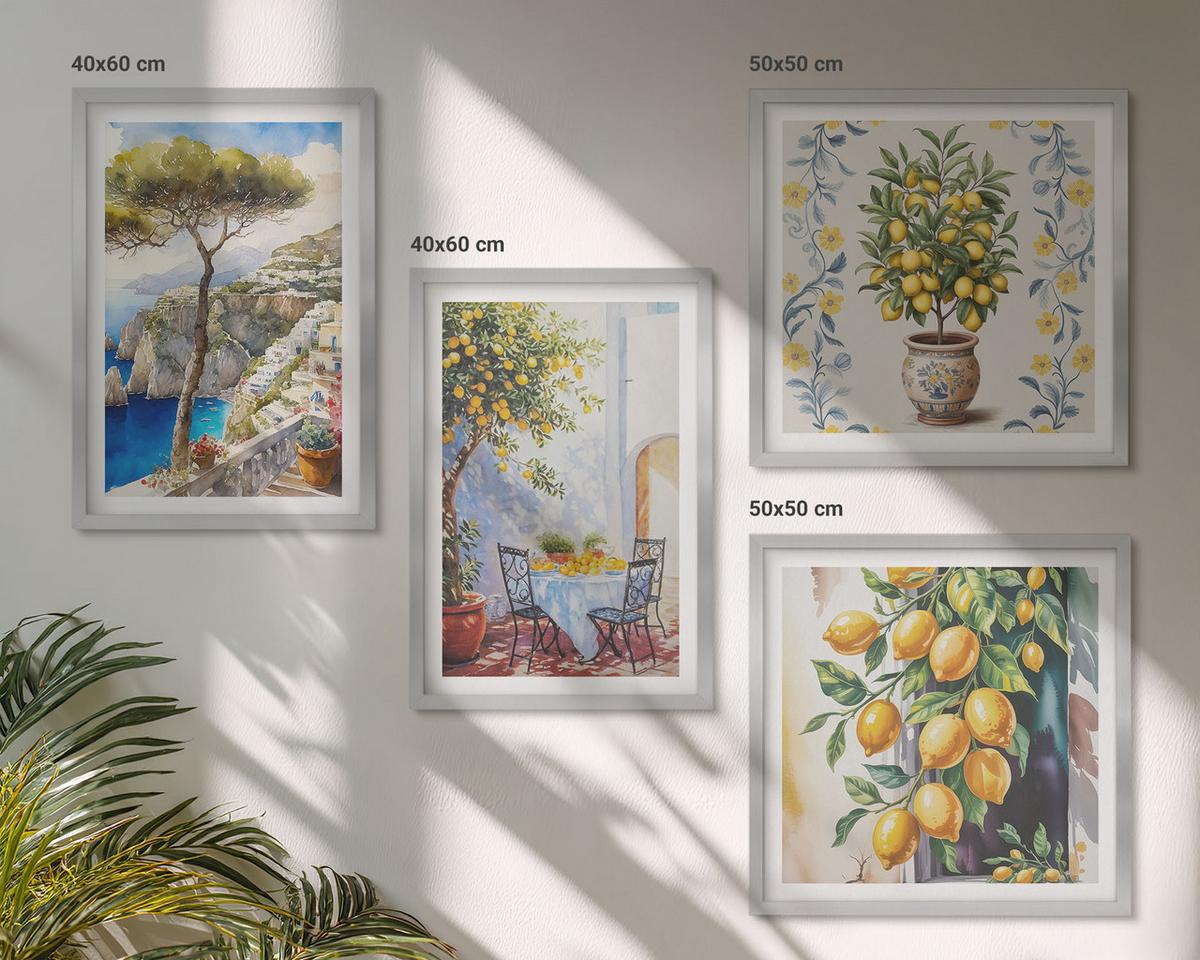 BILDER SET 4er Set - 50x50 cm & 40x60 cm Silberner Rahmen - Zitronenbäume am Meer - Silberfarben, Kunststoff (50/50cm) - TULUP