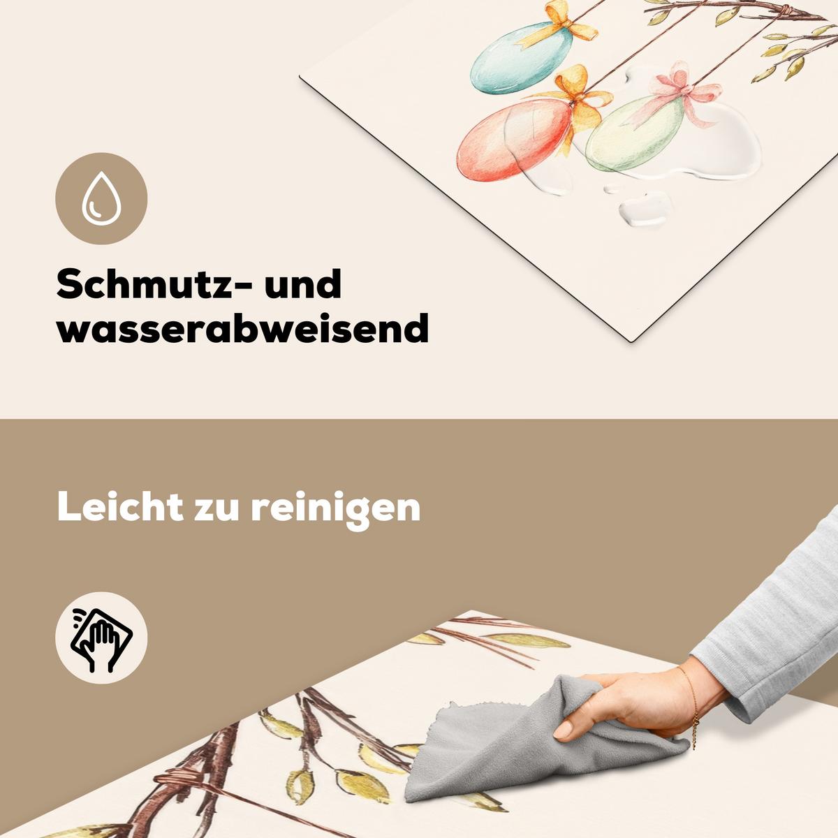 HERDABDECKPLATTE Osterkuchen - Schleife - Eier Herdabdeckung Induktionsfeld 60x52 cm - Creme, Kunststoff (60/52/0.2cm) - MuchoWow
