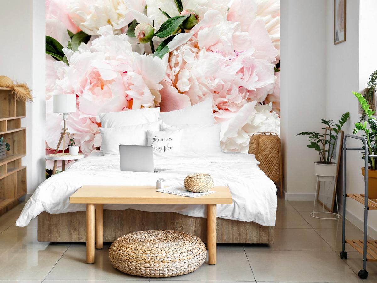 FOTOTAPETE für Schlafzimmer Rosa Zarte Pfingstrosen Natur 100x70 - Rosa/Weiß, Papier (100/70cm) - Muralo