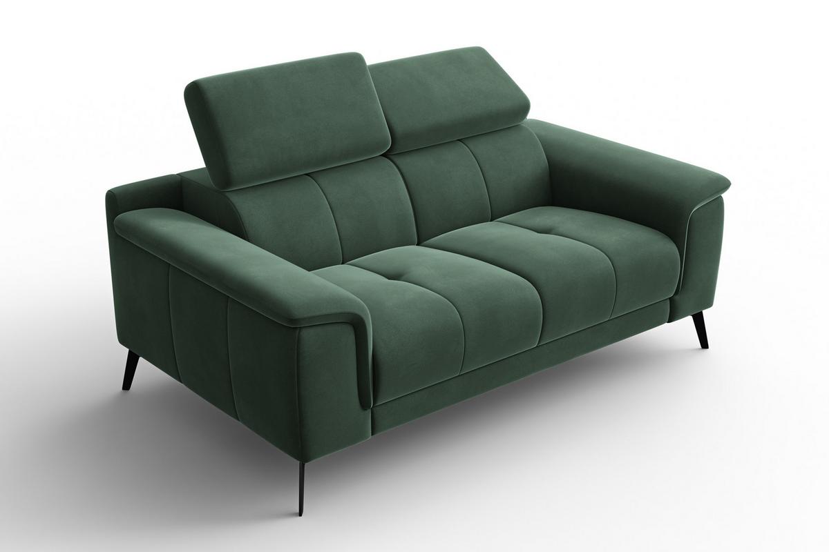 SOFA FIERO 2-Sitzer, Grüner Veloursstoff - Schwarz/Grün, Holz/Textil (170/82/103cm) - Courtois Laville