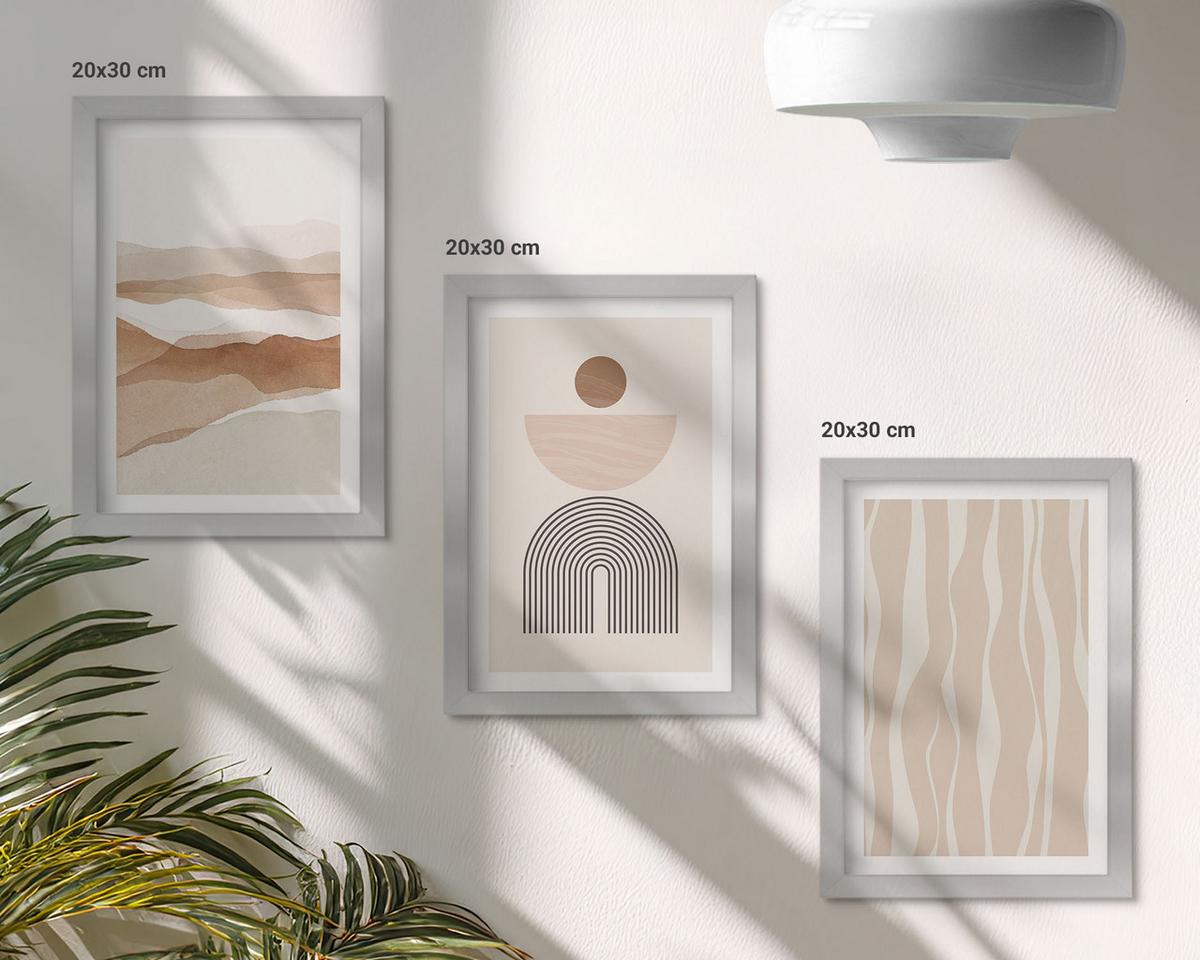 BILDER SET 3er Set - 20x30 cm Silberner Rahmen - Abstrakte Landschafts- und Naturgeometrie - Silberfarben, Kunststoff (20/30cm) - TULUP