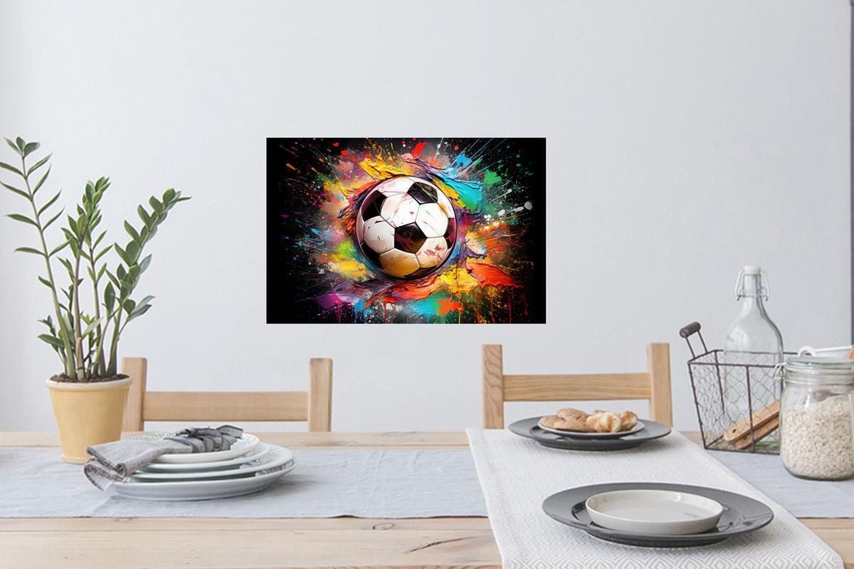 WANDTATTOO Fußball - Farbe - Farben - Schwarz - Weiß Deko Wohnzimmer 60x40 cm - Weiß, Kunststoff (60/40/0.1cm) - MuchoWow