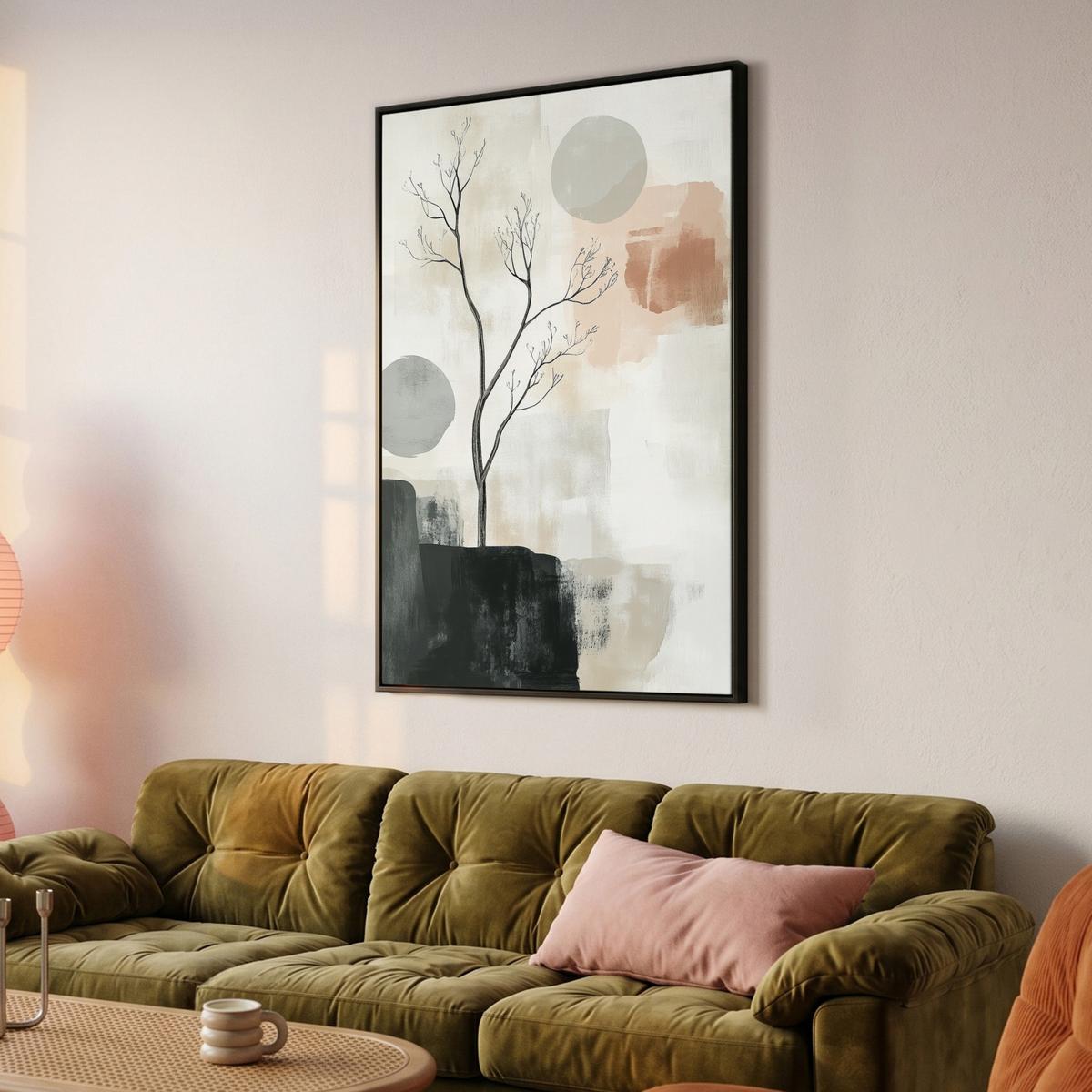 LEINWAND Bilder mit Rahmen - Wabi sabi - Beige - Pflanze - 80x120 - Sandfarben, Textil (80/120cm) - MuchoWow