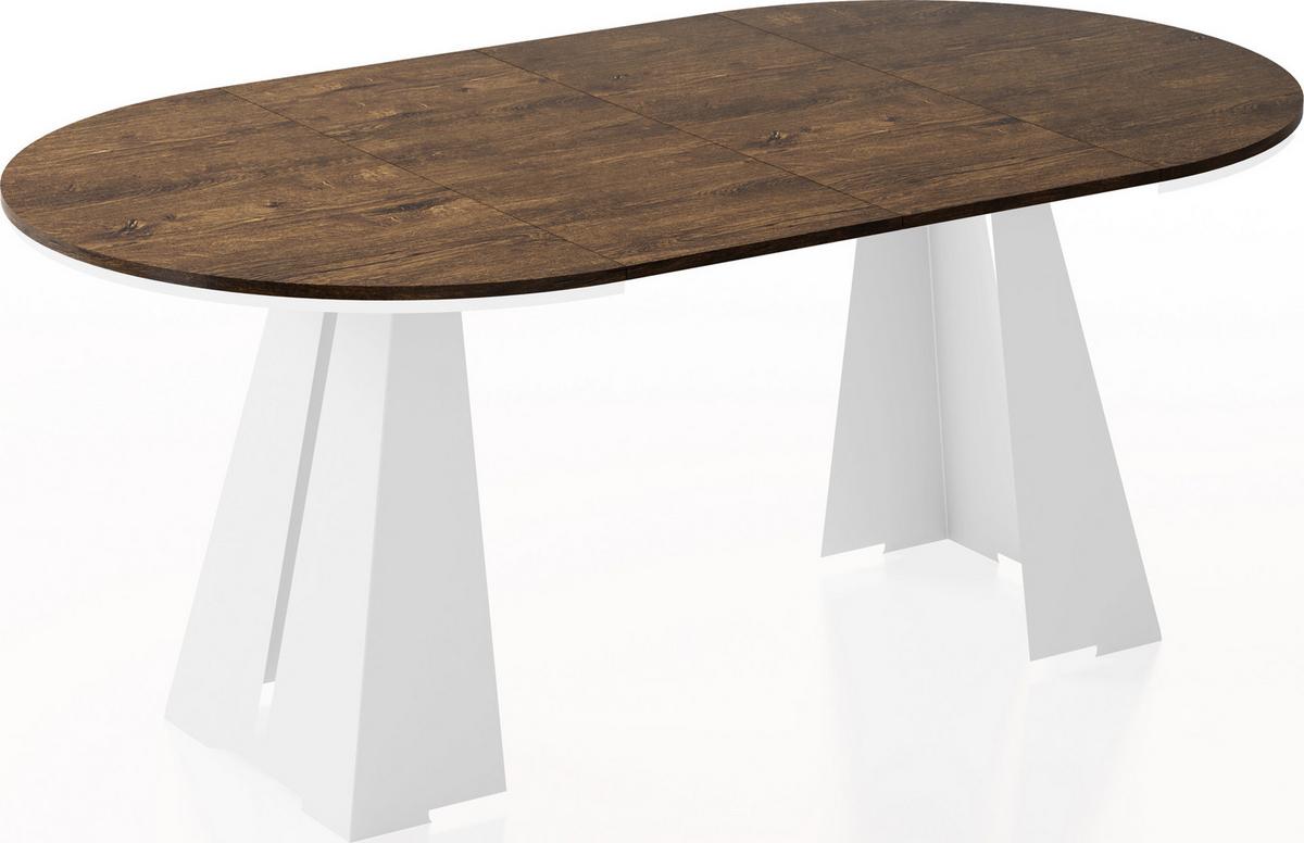 ESSTISCH Kova runder ausziehbarer, Lefkas Eiche 120-200/120/76 cm - Alteiche/Weiß, Holzwerkstoff/Metall (120/196/76cm) - WFL GROUP