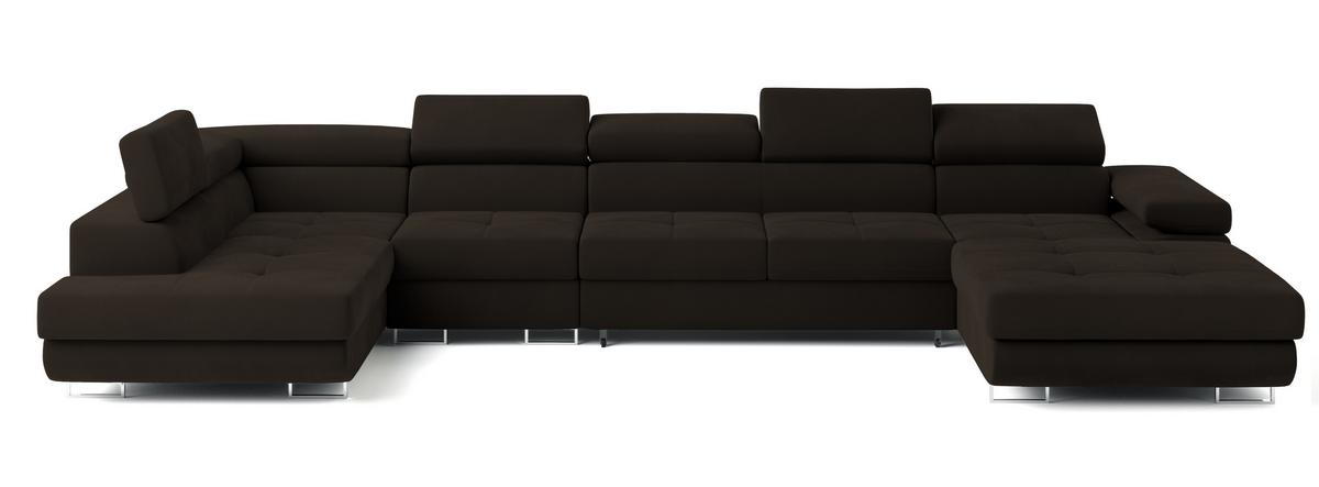 WOHNLANDSCHAFT VELORA L-S Braun Velours-Stoff mit Schlaffunktion - Braun, Holz (419/90/202cm) - MASSENO