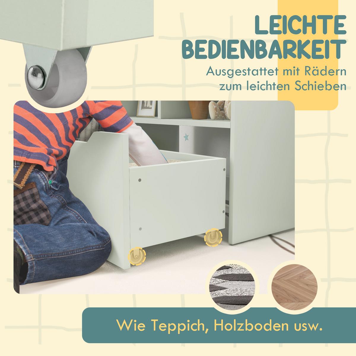 KINDER Bücherregal Kinderregal mit Schublade, 3 Ablagefächern, 2 offenen Fächern - Grün, Holzwerkstoff (29.9/90/60cm) - HOMCOM