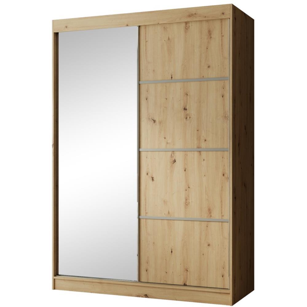 SCHWEBETÜRENSCHRANK Paco 150/215/61 2-türig eiche Craft mit Spiegel - Eichefarben, Holzwerkstoff (150/215/61cm) - Beautysofa