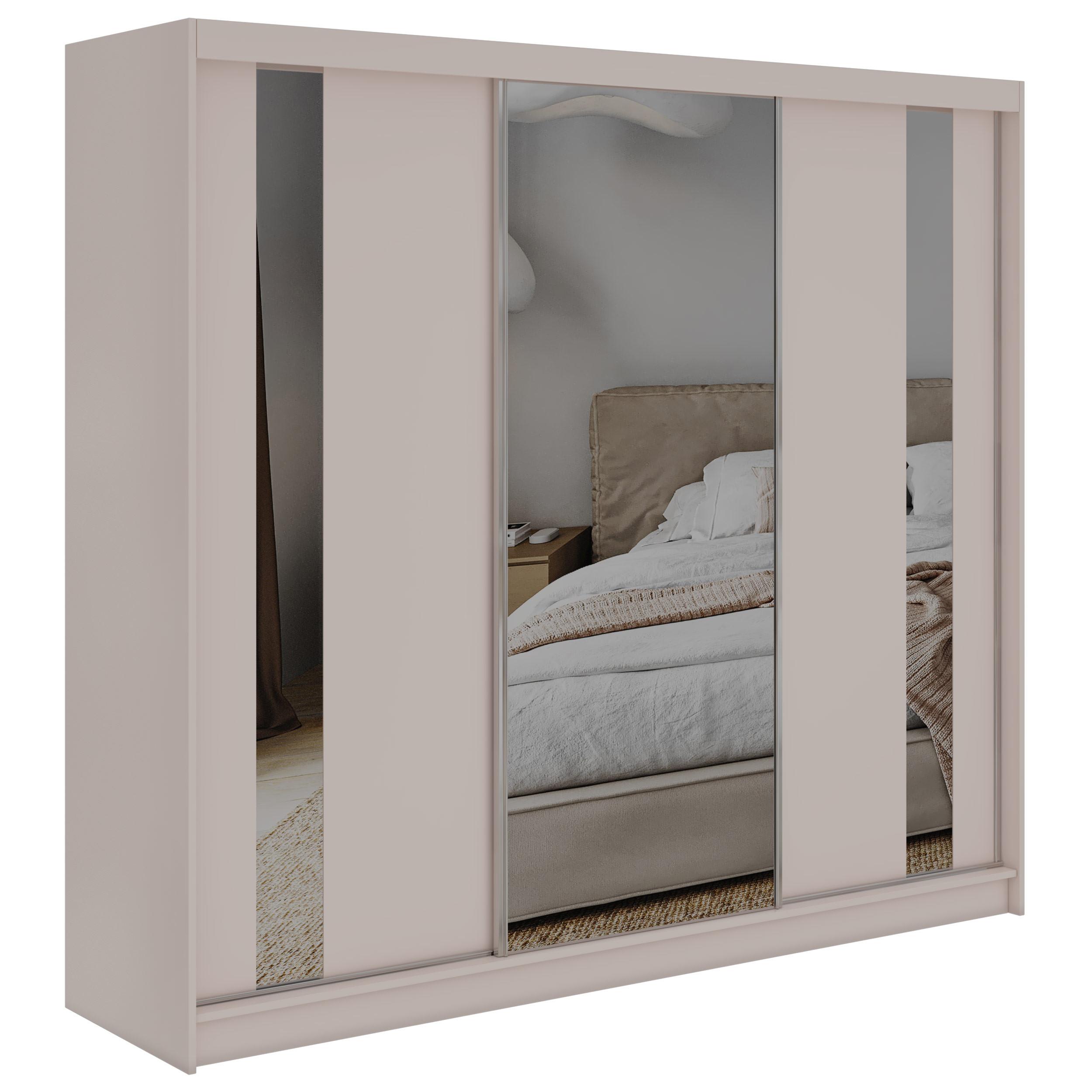 SCHWEBETÜRENSCHRANK 240 - GRECJA - Kaschmir mit Spiegel - Kaschmir/Alufarben, Holzwerkstoff/Metall (240/216/61cm) - MKS