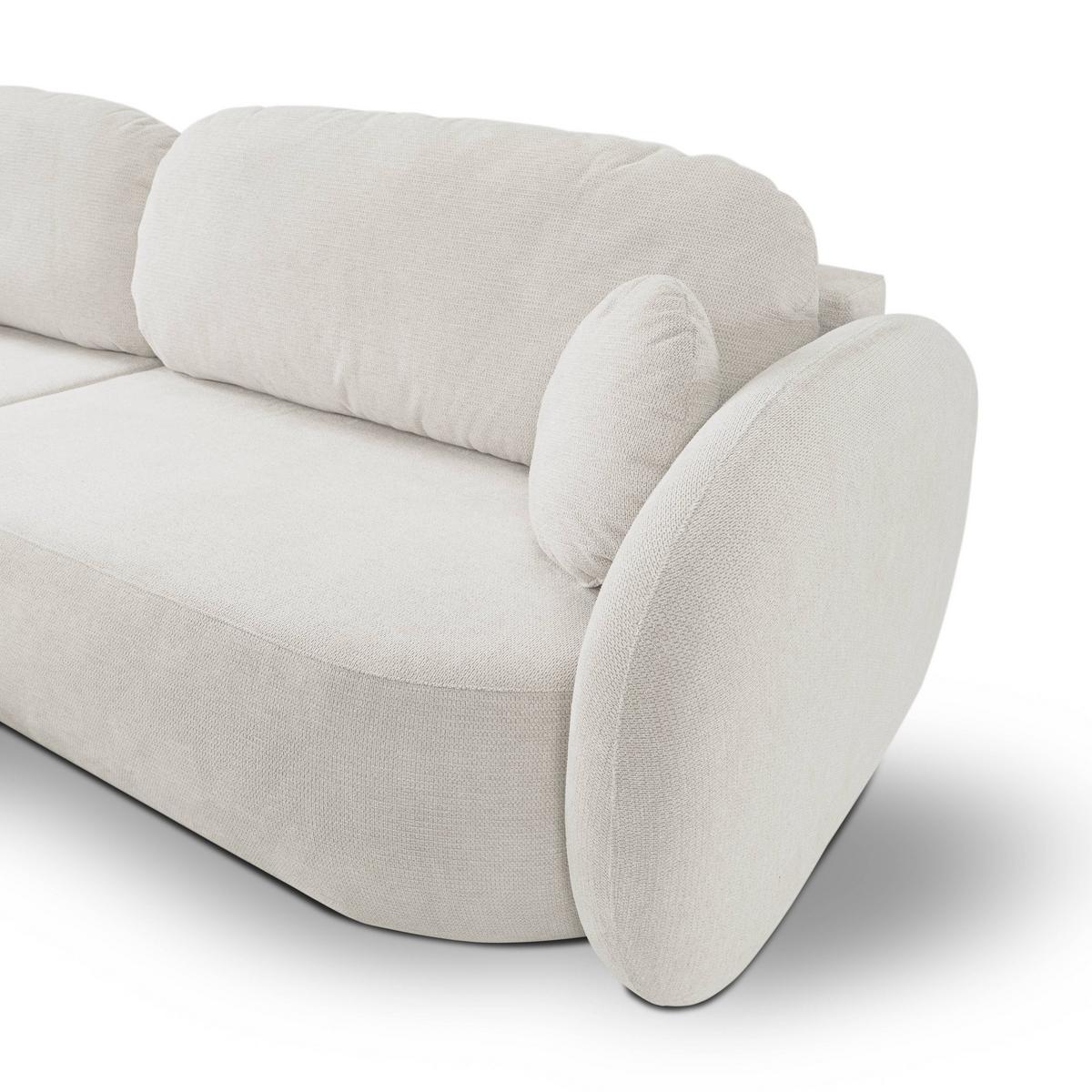 ECKSOFA AMICO L-S Weiß Geflochtener Stoff mit Schlaffunktion - Weiß, Holz (248/174cm) - MASSENO