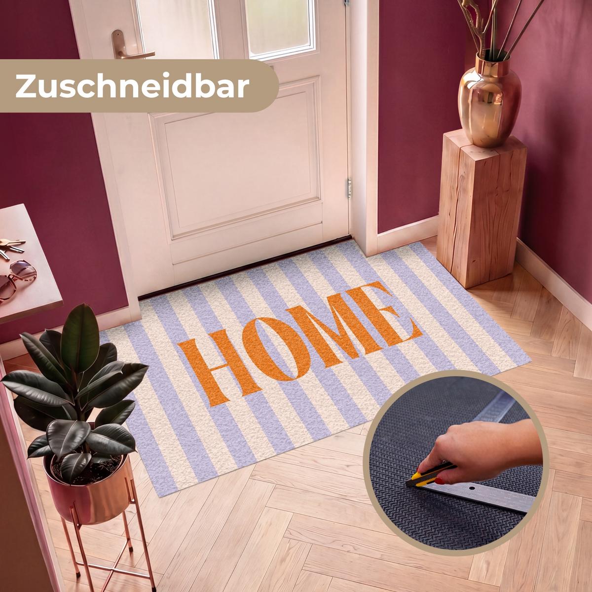 FUSSMATTE Lila – Orange – Streifen – Startseite 150x90 cm - Flieder, Kunststoff (150/0.4cm) - MuchoWow