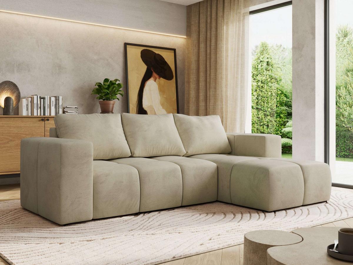 ECKSOFA MONIVA Beige Velvet - Rechts - Beige/Schwarz, Kunststoff/Textil (266/164cm) - MKS