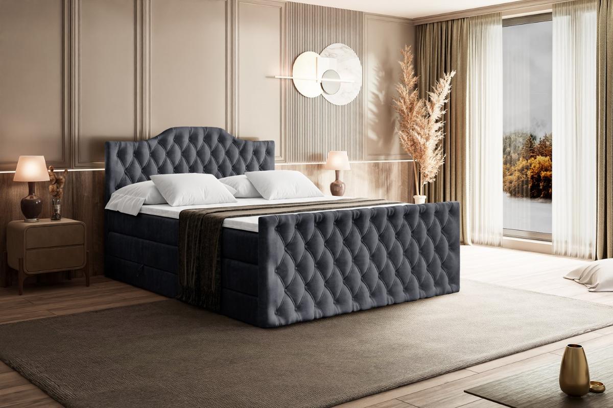 BOXSPRINGBETT VILA-1-Z KING - 140x200 - H3/H4 - Dunkelgrau - Dunkelgrau, Holzwerkstoff (140/200cm) - ALTDECOR