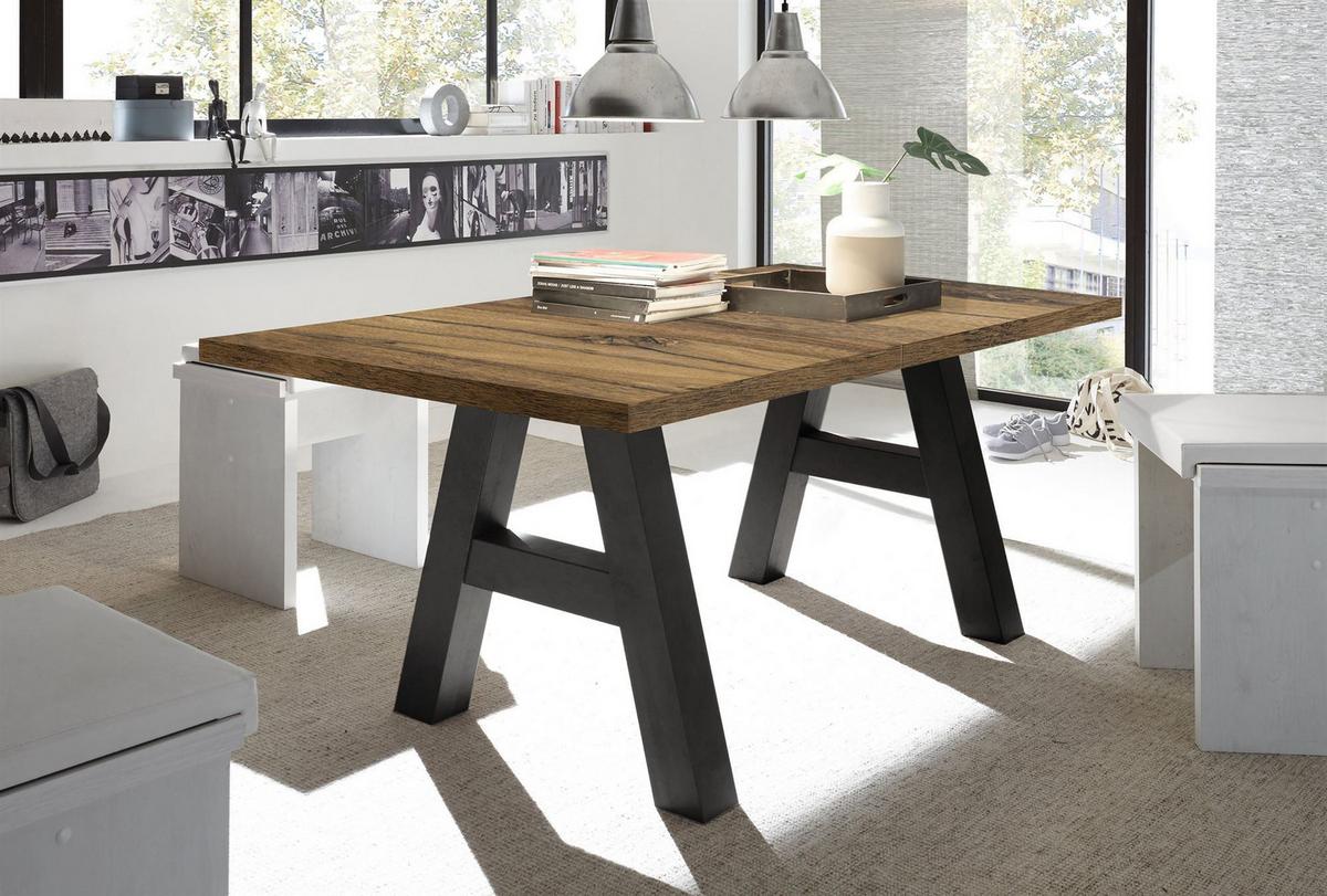 ESSTISCH ausziehbar Elia 7 140 x 90 x 75 Esszimmertisch Schwarzstahl/Plankeneiche - Alteiche, Holz (140/90/75cm) - 58aufmkessel