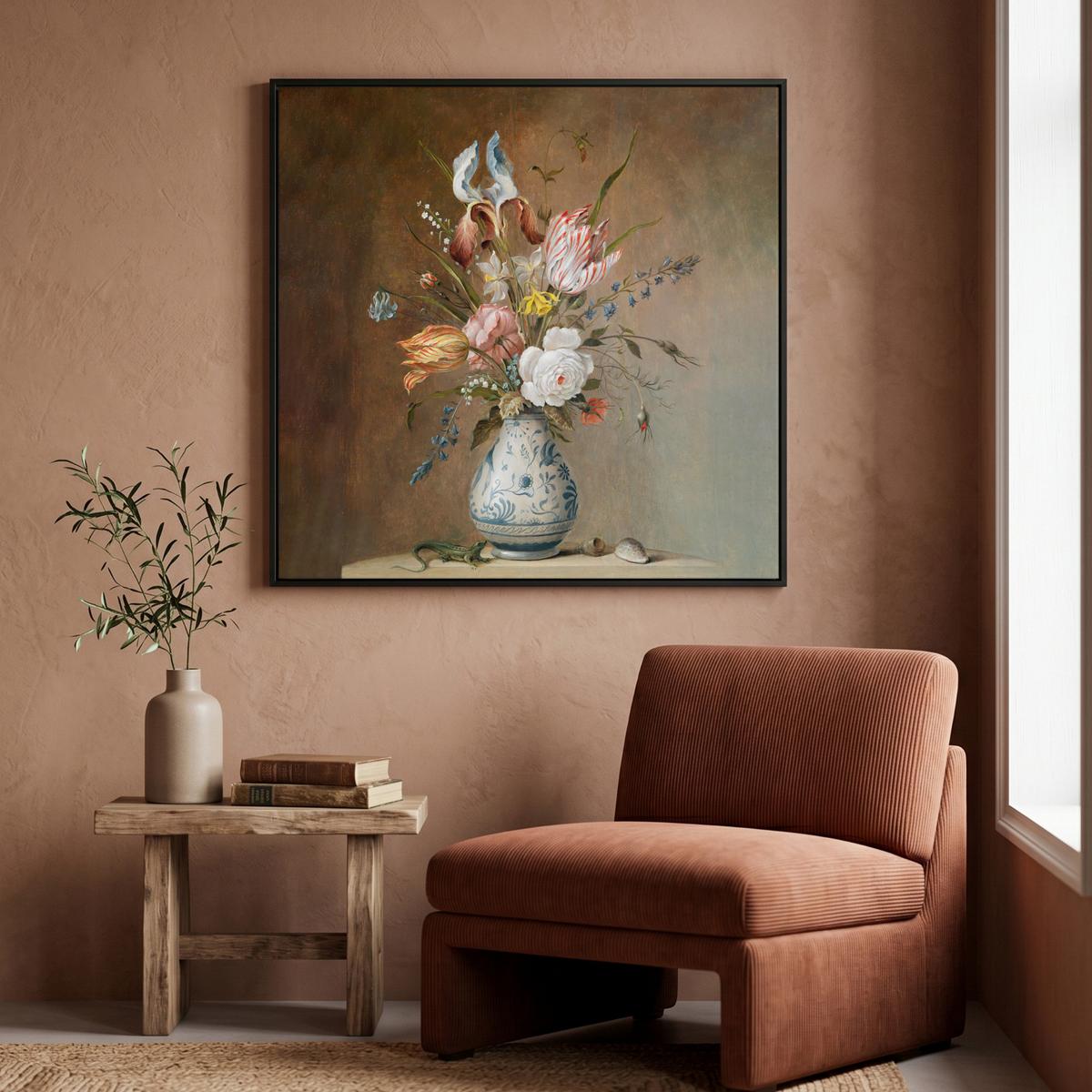 LEINWAND Bilder mit Rahmen - Alte Meister - Blumen - Balthasar van der Ast - 90x90 - Hellbraun, Textil (90/90cm) - MuchoWow