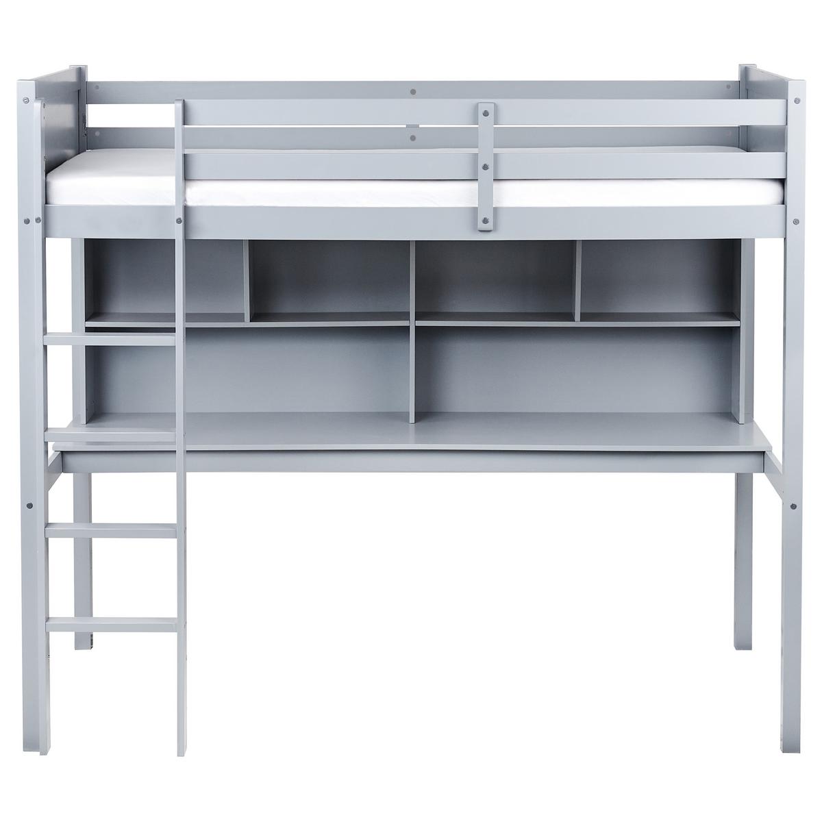 HOCHBETT MIT SCHREIBTISCH 90x200 cm Grau Foucamont - Grau, Holz (90/200cm) - Beliani