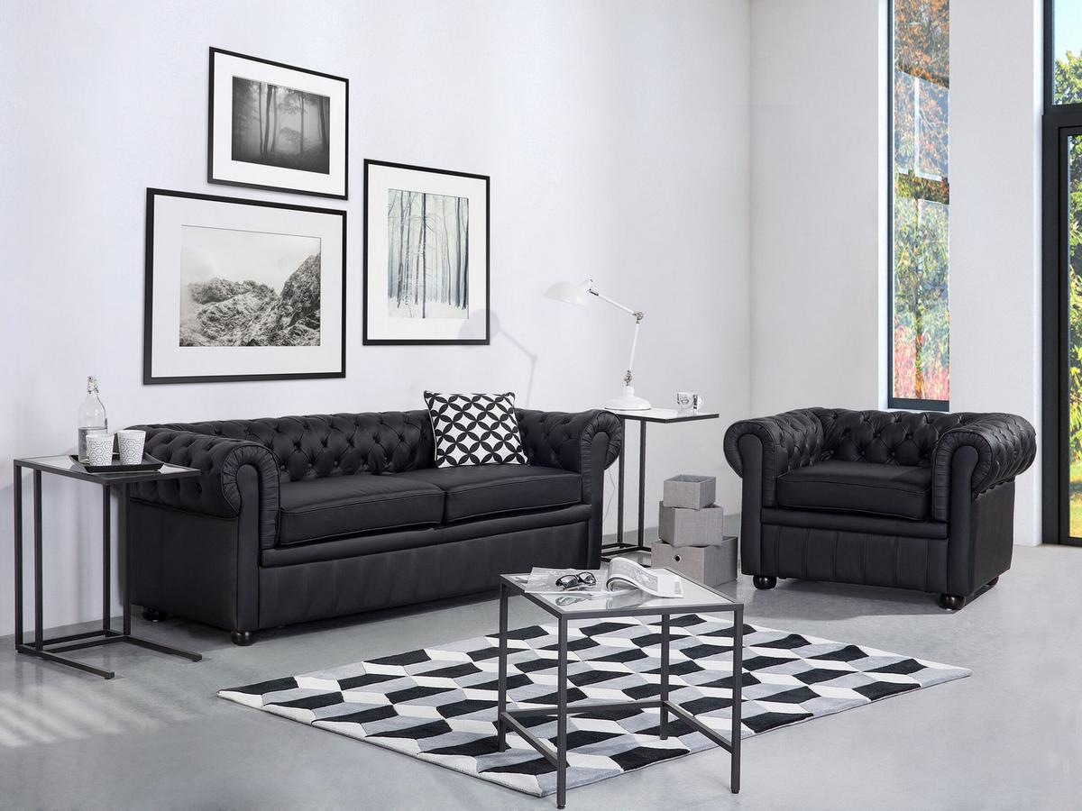 SOFA Leder Schwarz Chesterfield - Schwarz, Leder/Fell (195/70/75cm) - Beliani
