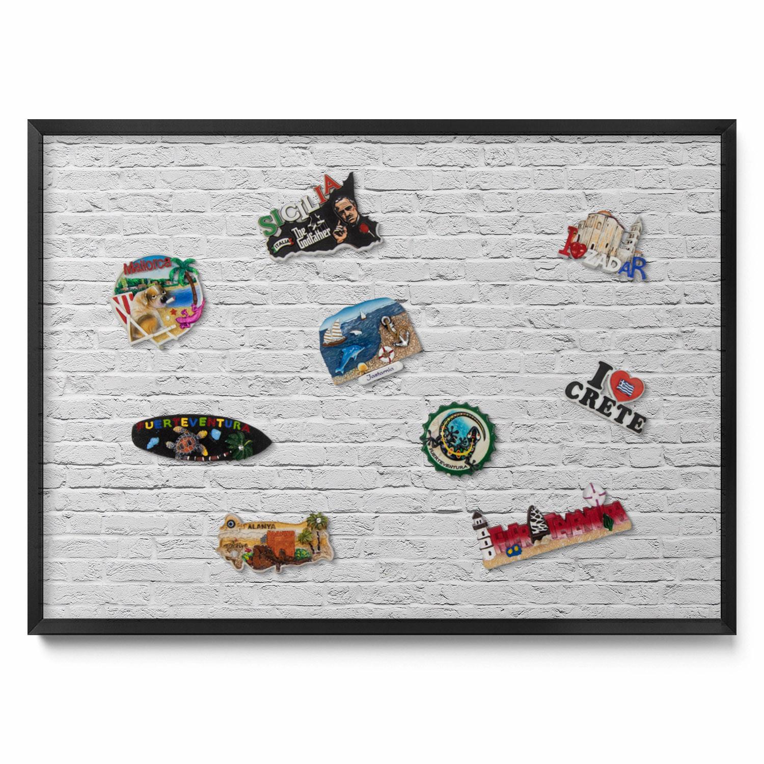 MAGNETTAFEL 70x50 cm Schwarzer Rahmen Ziegelwand Helle Wand - Graphitfarben, Metall (70/50/0.4cm) - TULUP