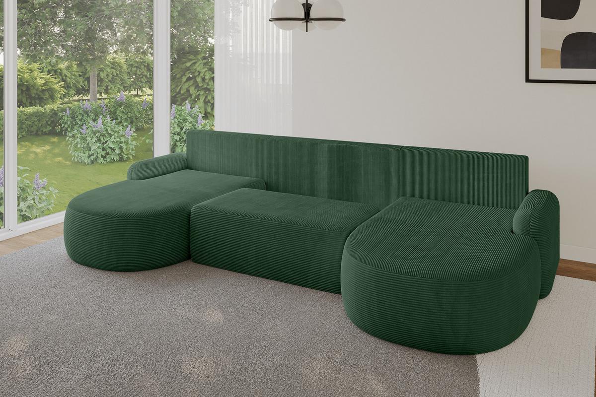 WOHNLANDSCHAFT mit Schlaffunktion und Bettkasten LIRA-U - 335x172x89 Grün - Hellgrün, Holzwerkstoff/Textil (335/89/172cm) - ALTDECOR