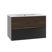 WASCHTISCH 80cm Sylla Schwarz und Holz - Schwarz, Holzwerkstoff (80/50/45.8cm) - Petits-meubles