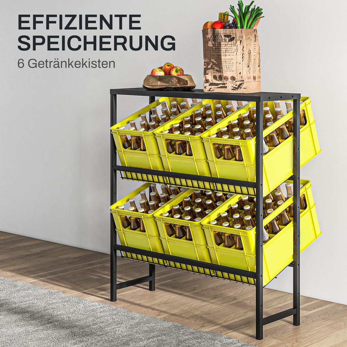 GETRÄNKEKISTENREGAL für 6 Kisten, Getränkeregal mit Verstellbar Regalhöhe - Schwarz, Metall (33/113.5/103cm) - HOMCOM