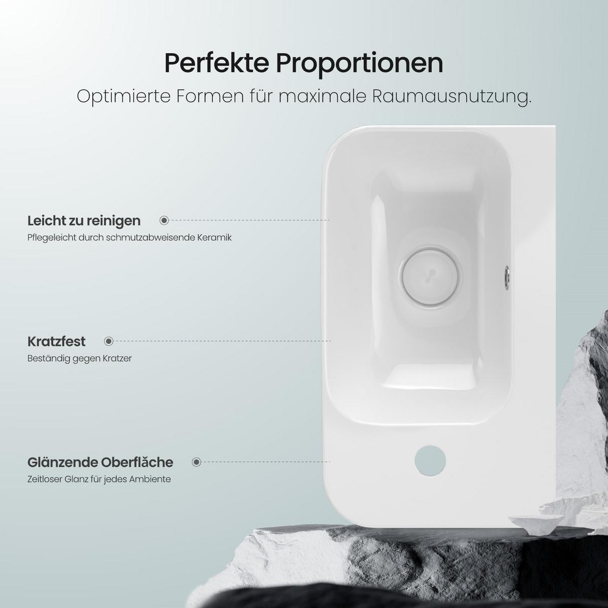 WASCHBECKEN Rechteckig Mit Hahnloch links Weiß 45 / 26,5 / 15,6 cm - Weiß, Keramik (45/15.6/26.5cm) - EMKE