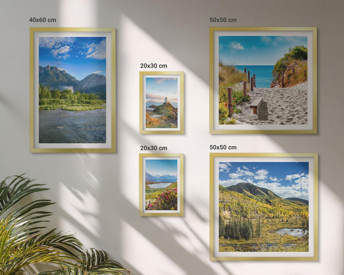 BILDER SET 5er Set - 50x50 cm & 20x30 cm & 40x60 cm Goldrahmen - See, Brücken, Berge - Goldfarben, Kunststoff (40/60cm) - TULUP