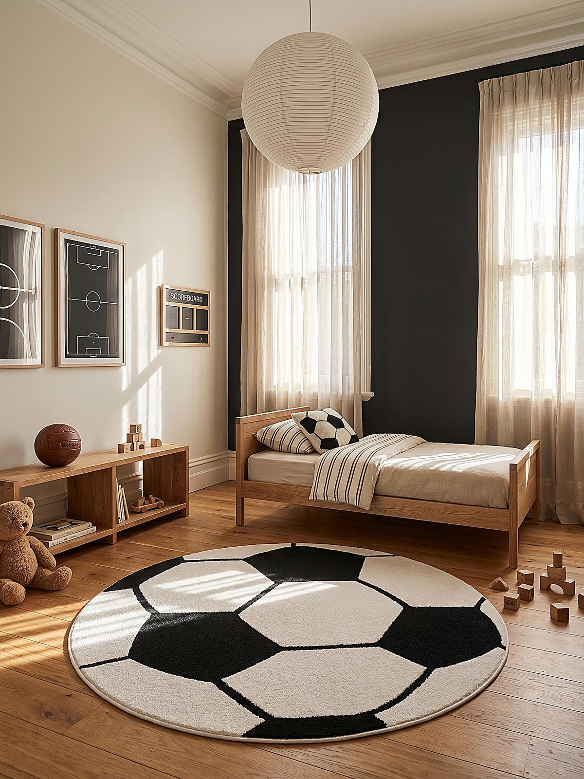 KINDERTEPPICH Kurzflor Fußball CANAZEI Polypropylen Schwarz-Weiß 160 x 160 cm - Multicolor, Textil (160/160cm) - KADIMA DESIGN