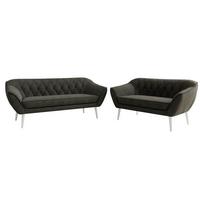 SITZGARNITUR PIRS 3+2 - Dunkelgrau Velvet - Weiße Beine - Dunkelgrau/Weiß, Holzwerkstoff/Textil (180/75/74cm) - MKS