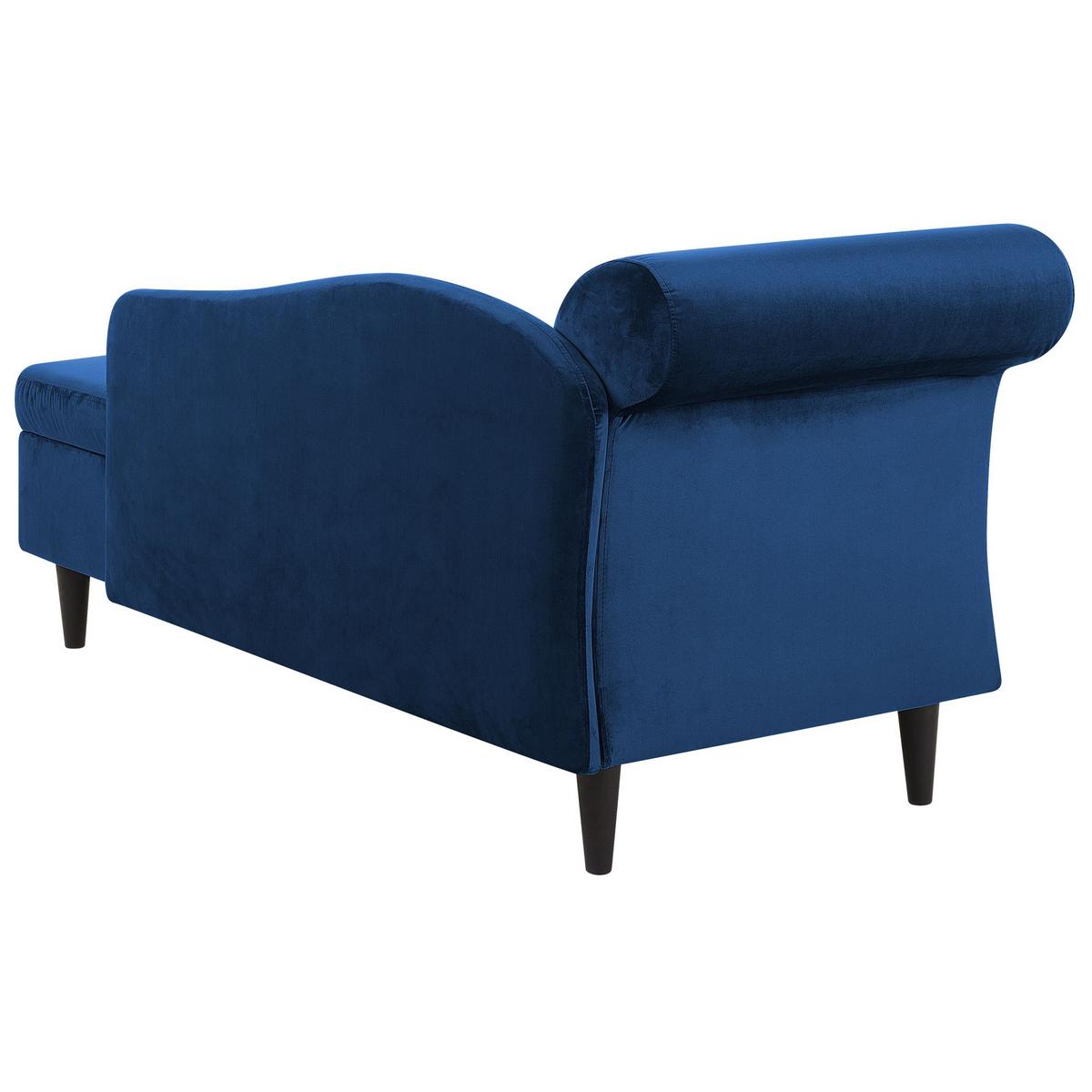CHAISELONGUE Samtstoff marineblau linksseitig Luiro - Blau/Dunkelbraun, Textil (160/77/70cm) - Beliani